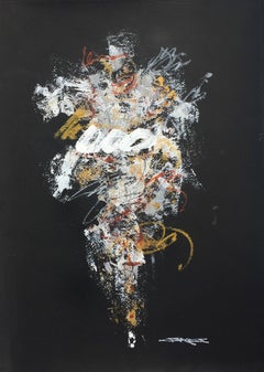 Noir I, Vertical Abstract Painting on Paper