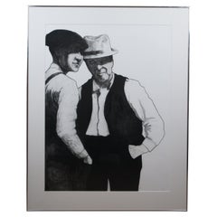 Charles Roth 1980 Three Sided Conversation Black & White Aquatint Etching 48"