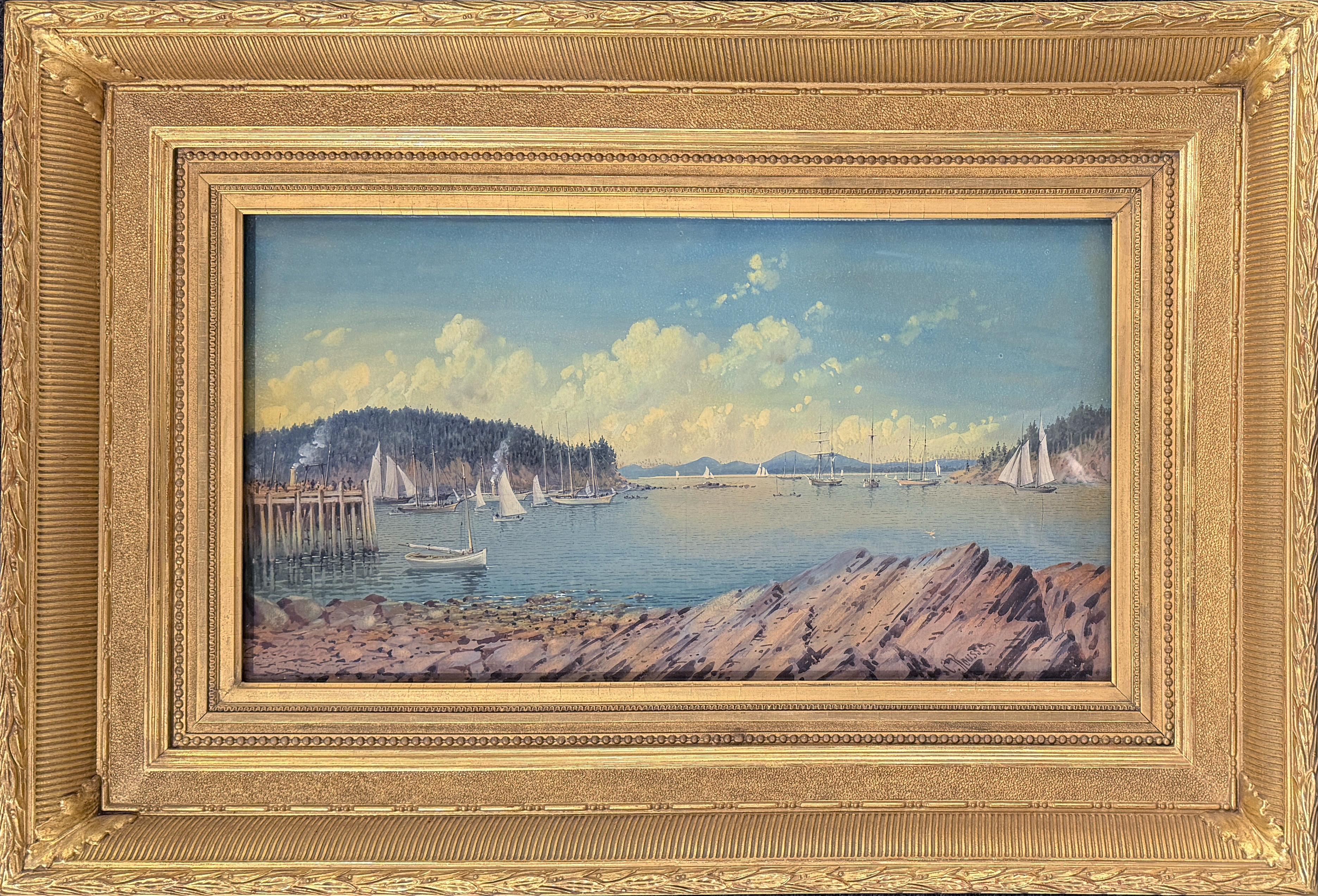 Charles Rousse Pittura ad acquerello della costa del Maine, Baia di Frenchman, Bar Harbor