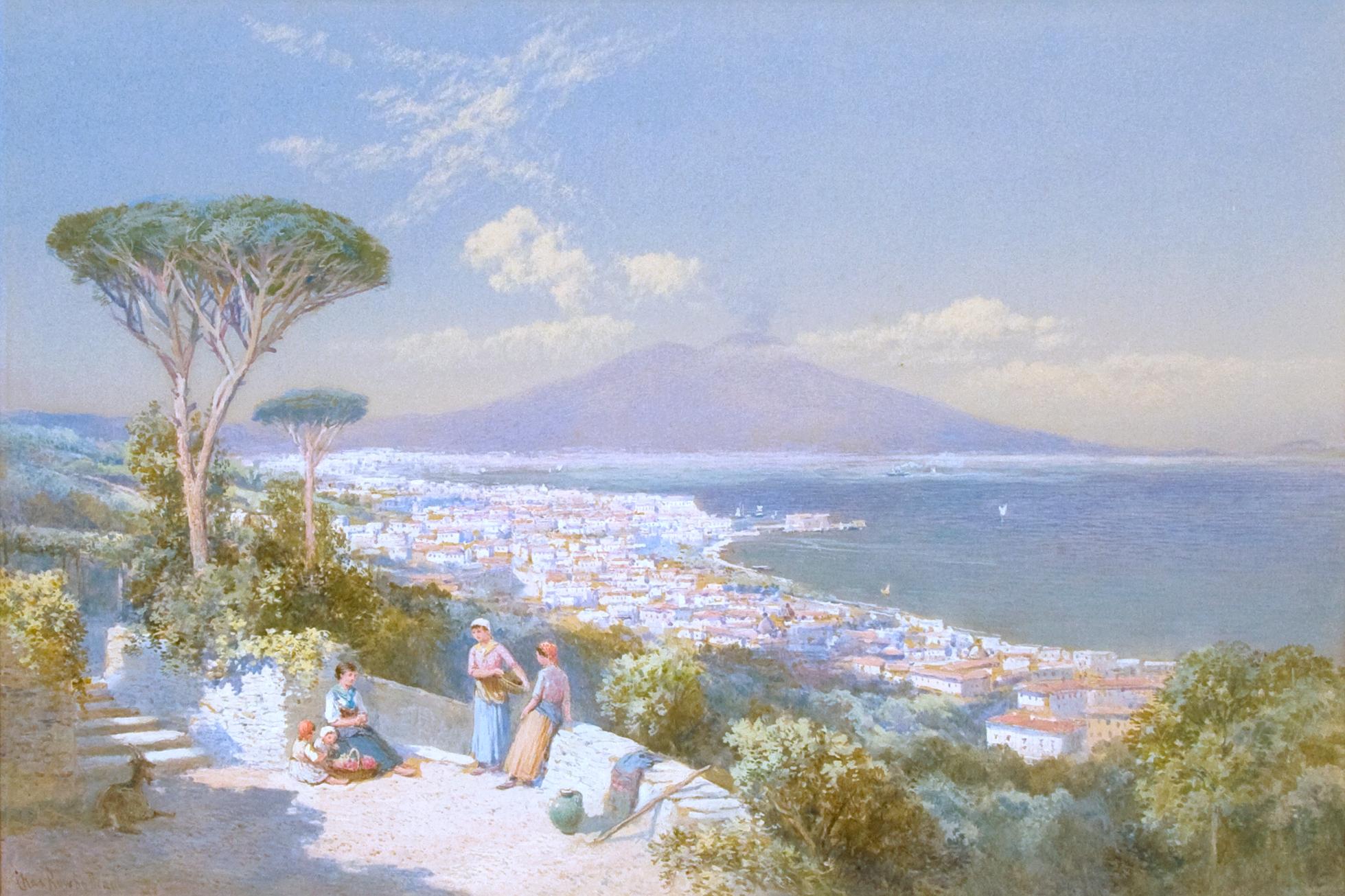 View of Bay of Naples; View of Bellagio (Lake Como) -- pair    - Painting by Charles Rowbotham