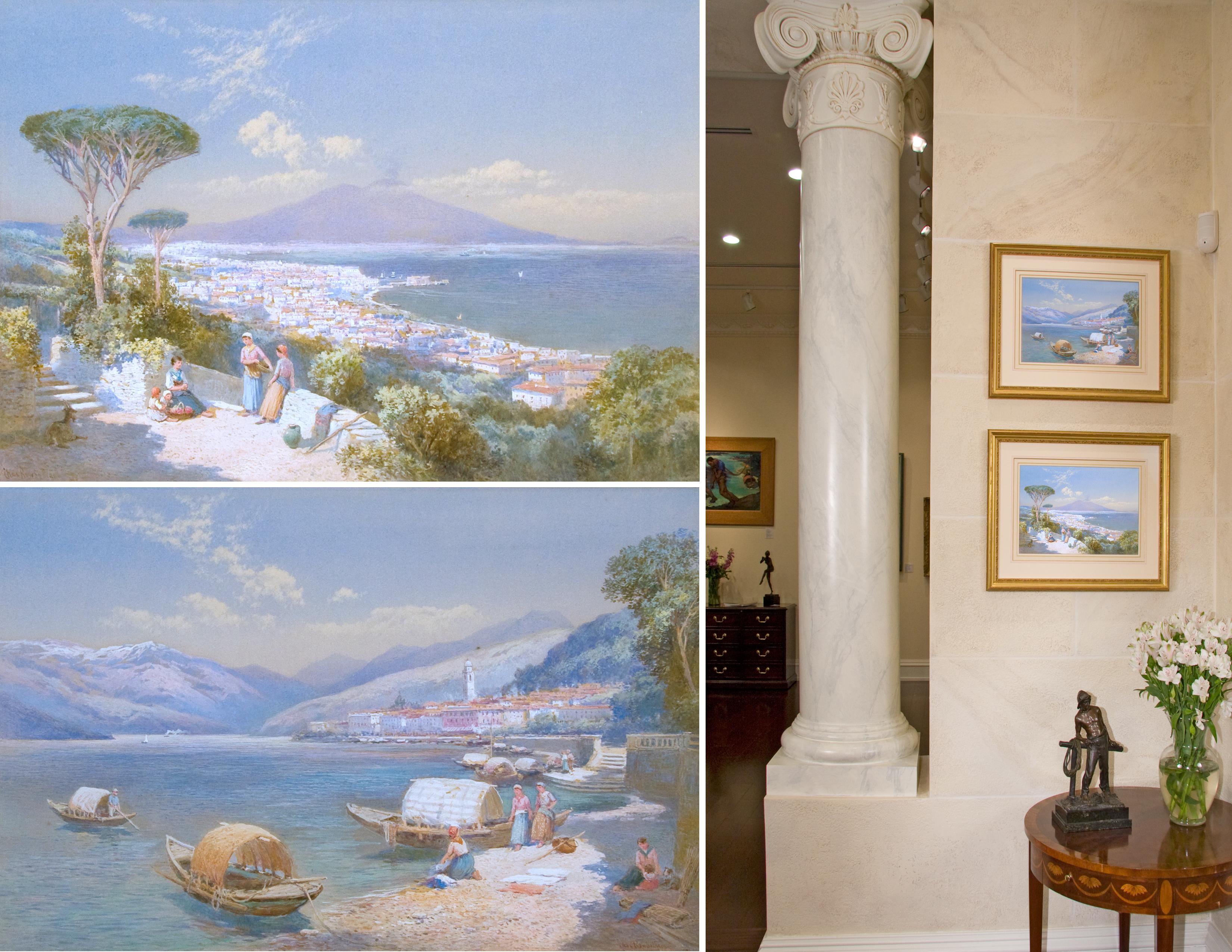 View of Bay of Naples; View of Bellagio (Lake Como) -- pair    - Realist Painting by Charles Rowbotham