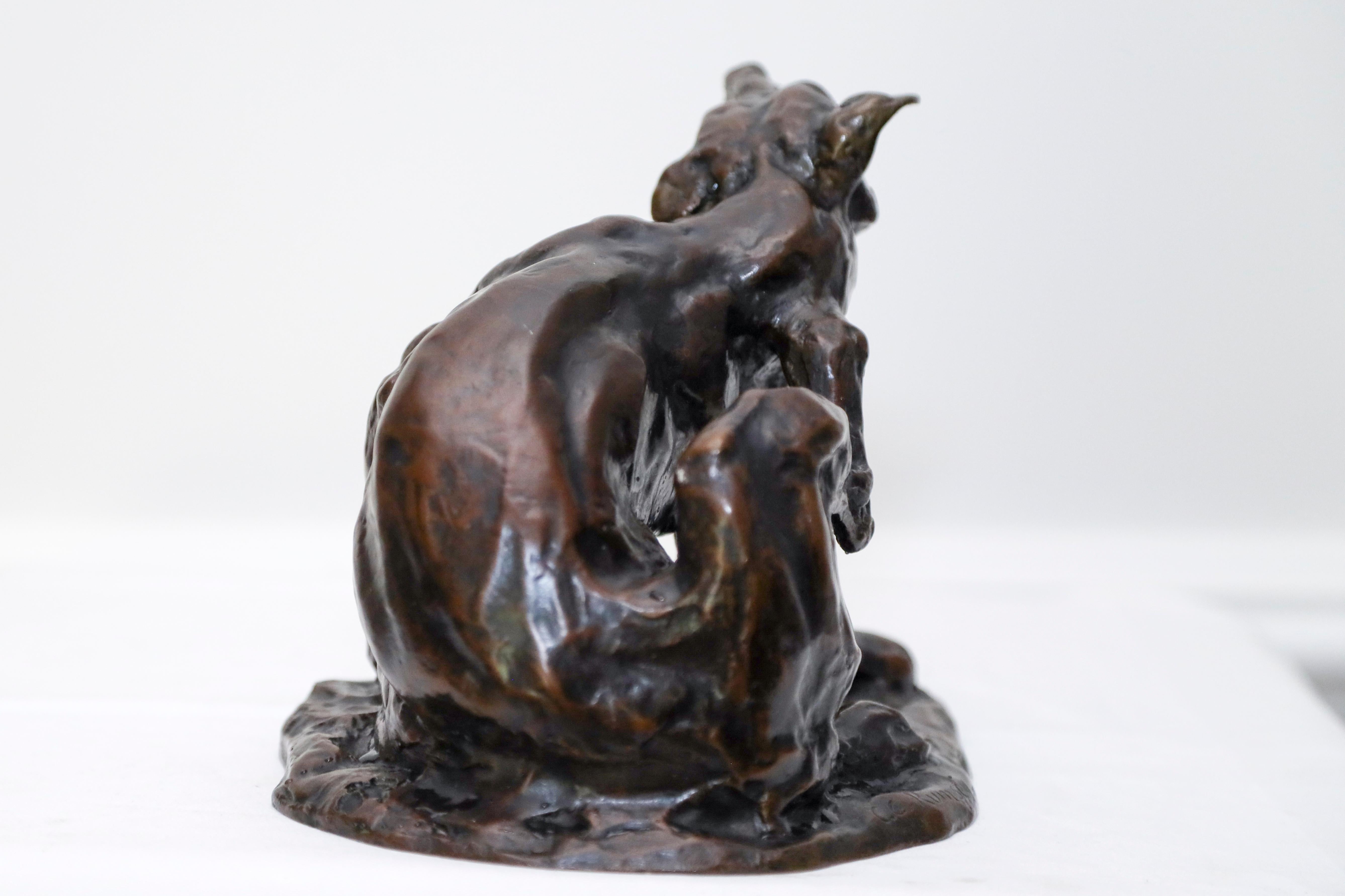 Dog Scratching Bronze of a Dog Scratching  - Sculpture by Charles Rumsey
