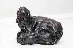 Antique Fox Hound After the Hunt, Bronze Sculpture by Charles Rumsey