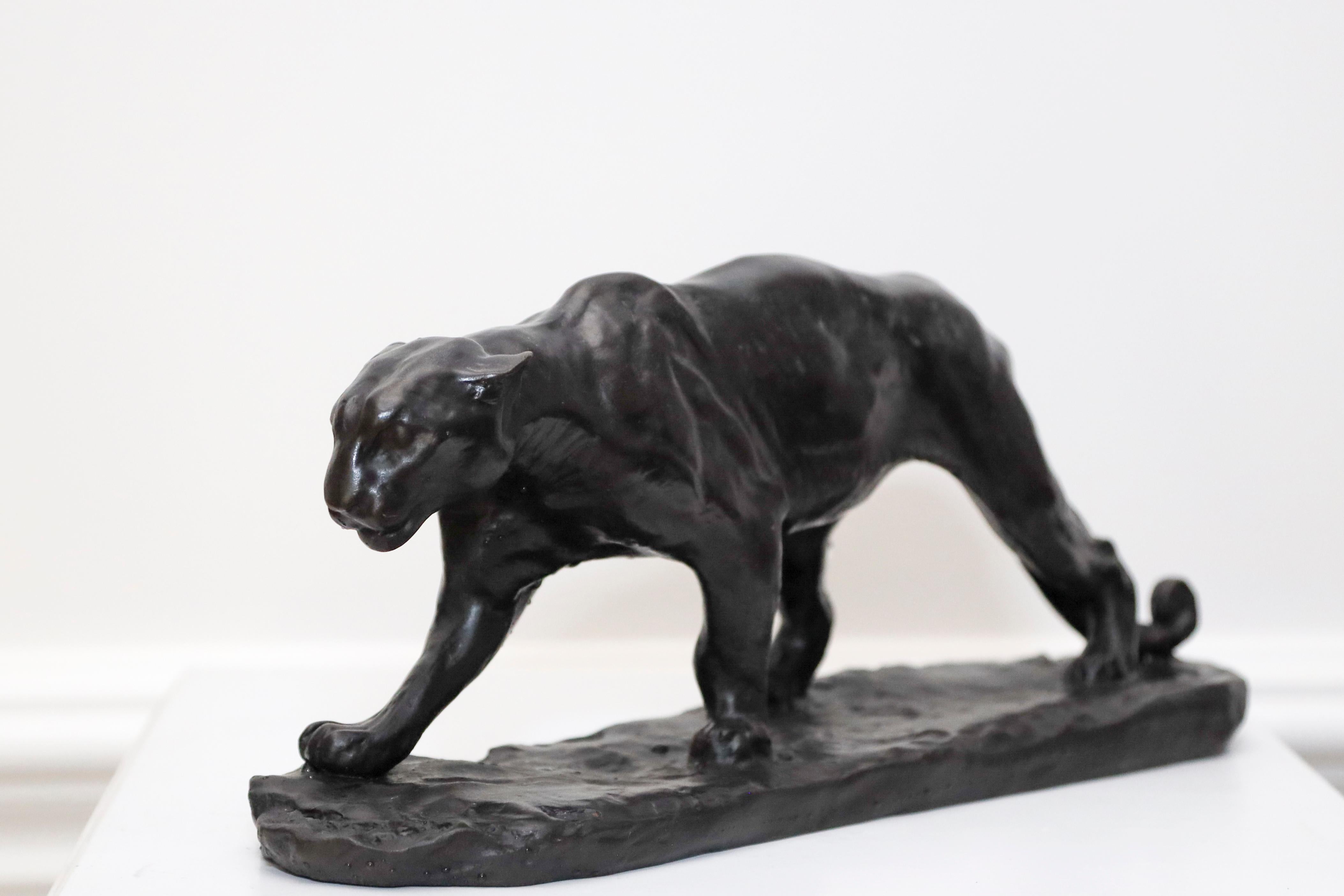 Walking Puma - Gold Figurative Sculpture by Charles Rumsey