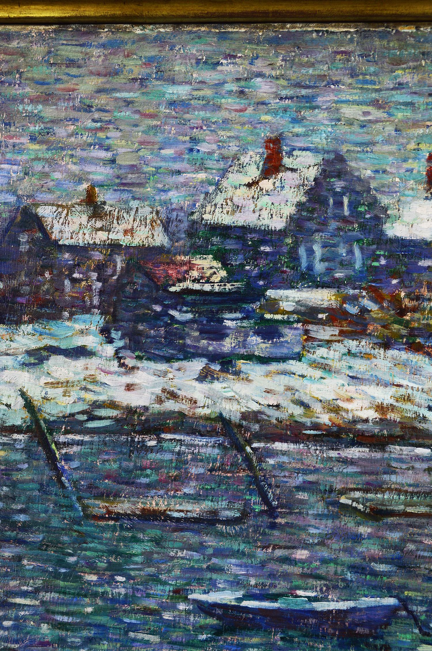 Boats in Winter - Abstract Impressionist Painting by Charles Salis Kaelin