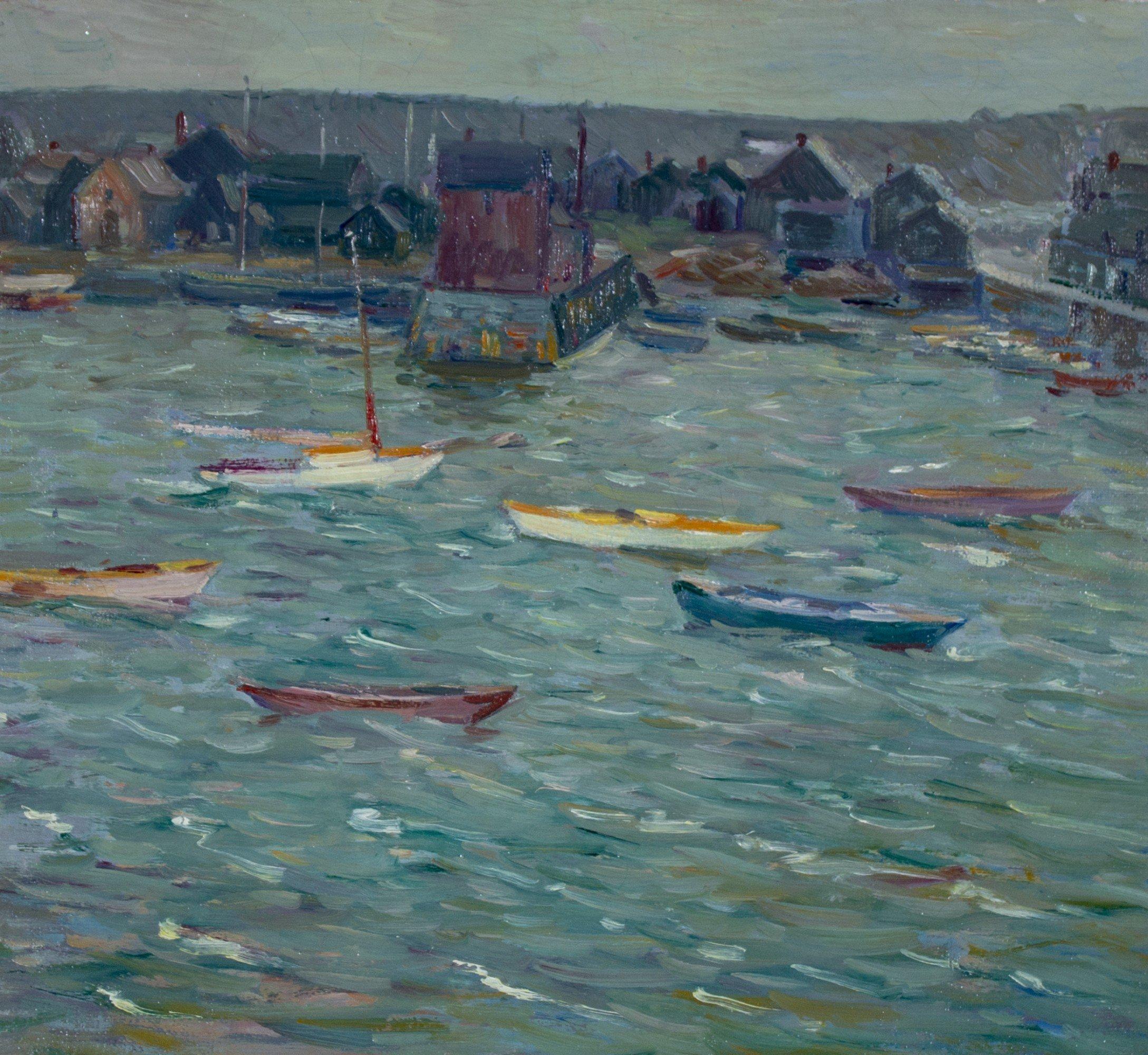 Early 20th Century Impressionist Seascape, Harbor and Town Scene - Painting by Charles Salis Kaelin