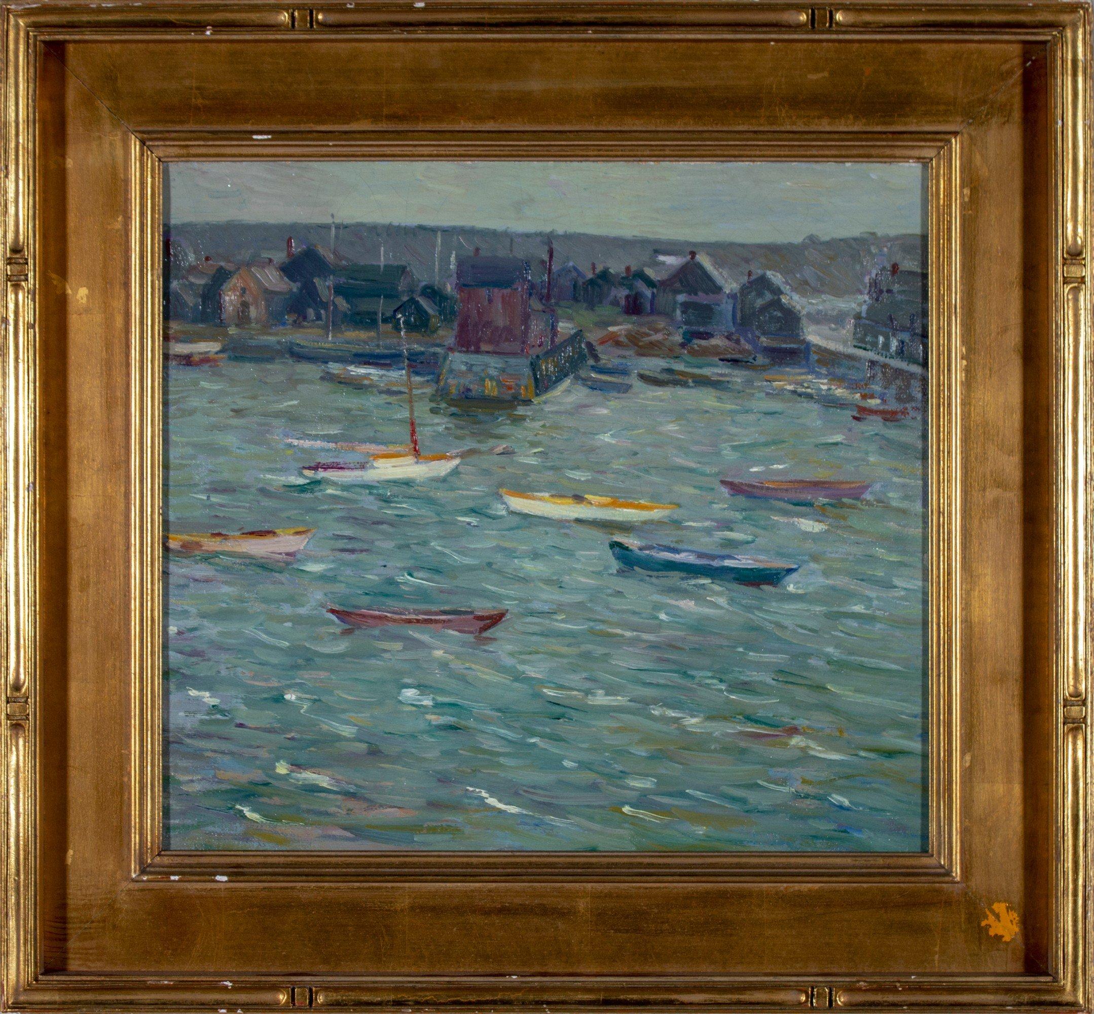 Charles Salis Kaelin Figurative Painting - Early 20th Century Impressionist Seascape, Harbor and Town Scene