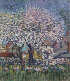 Flowering Tree Backyard Impressionist Landscape