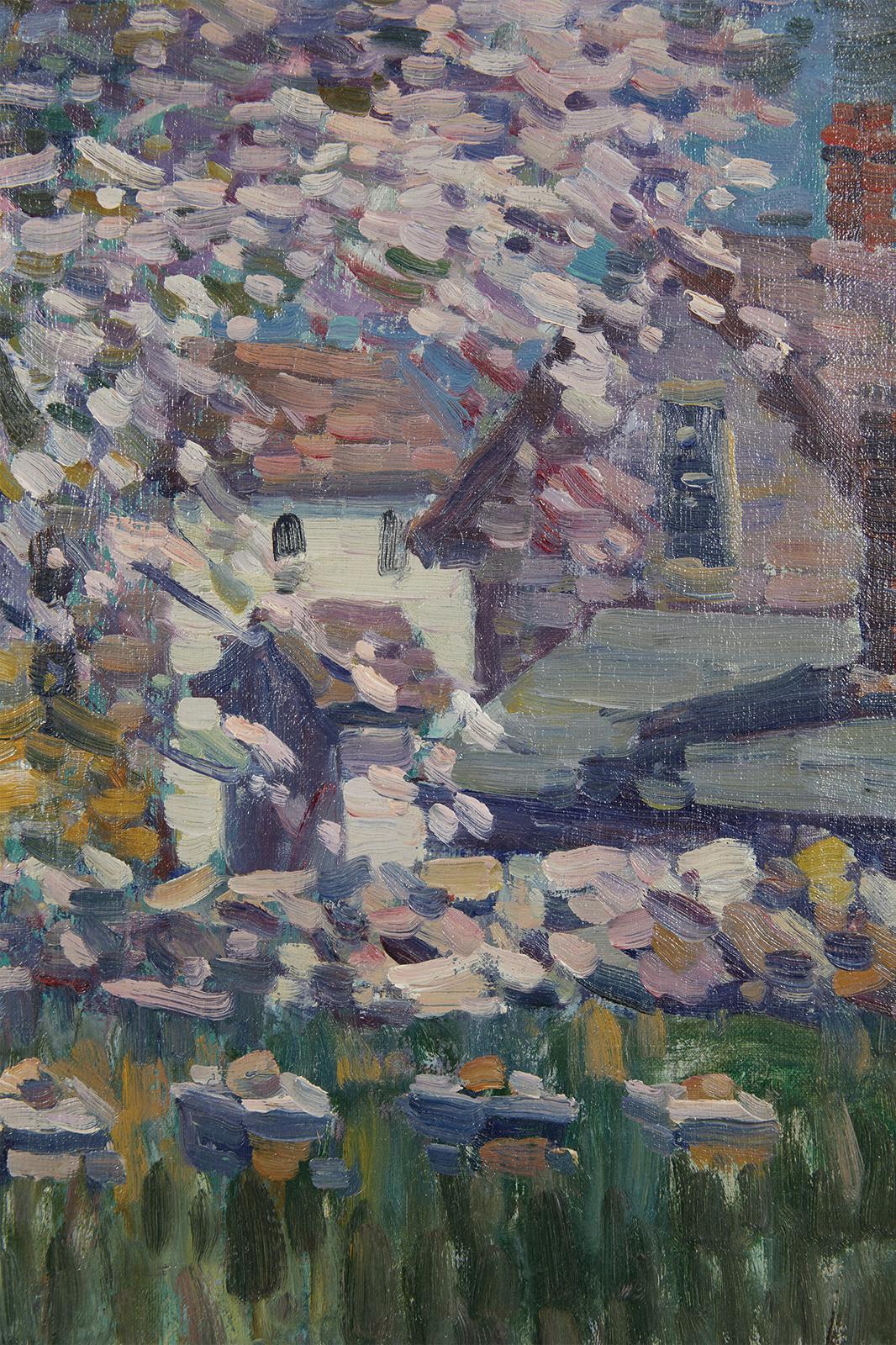 Flowering Tree Backyard Impressionist Landscape (Grau), Landscape Painting, von Charles Salis Kaelin