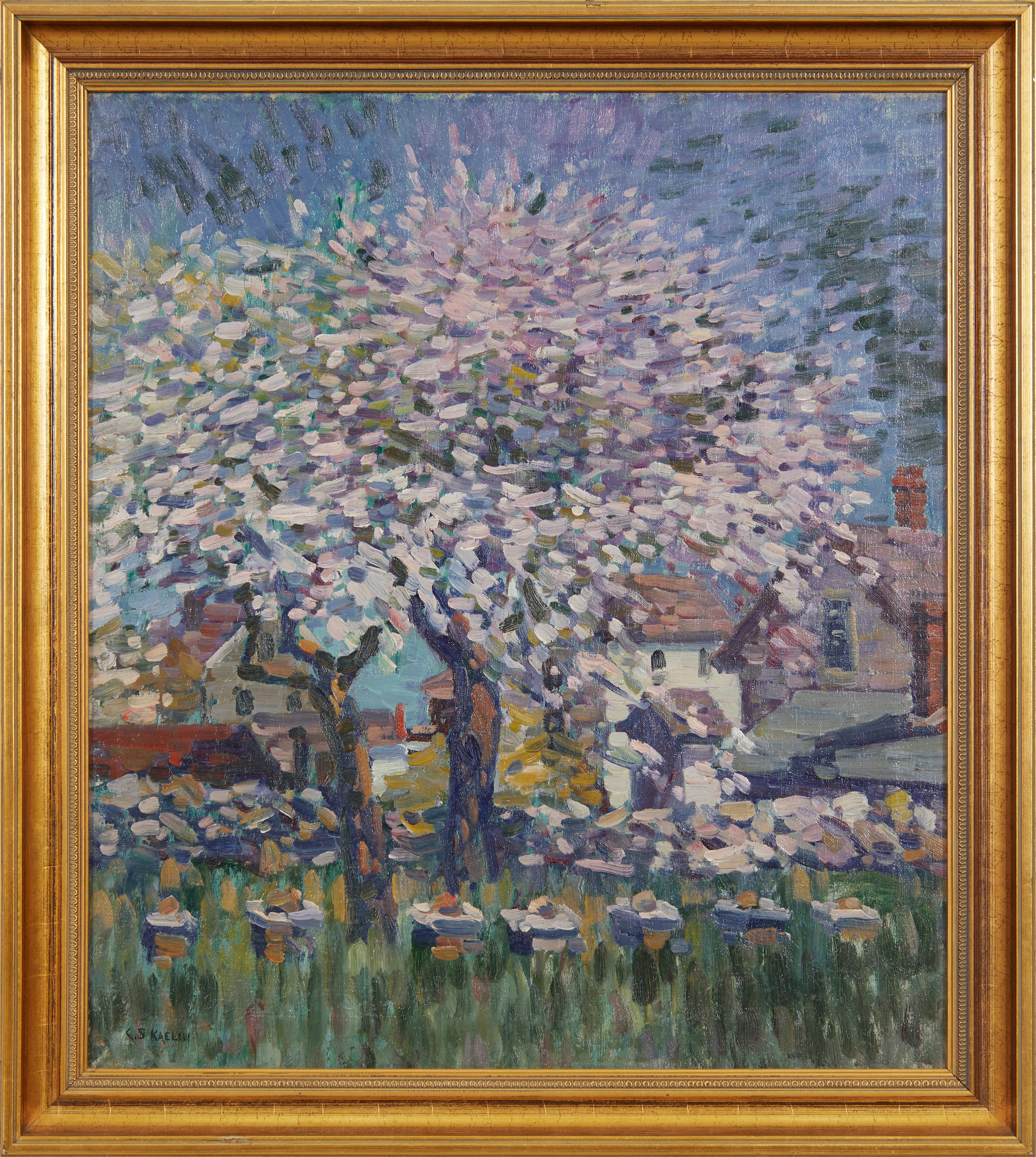Charles Salis Kaelin Landscape Painting – Flowering Tree Backyard Impressionist Landscape