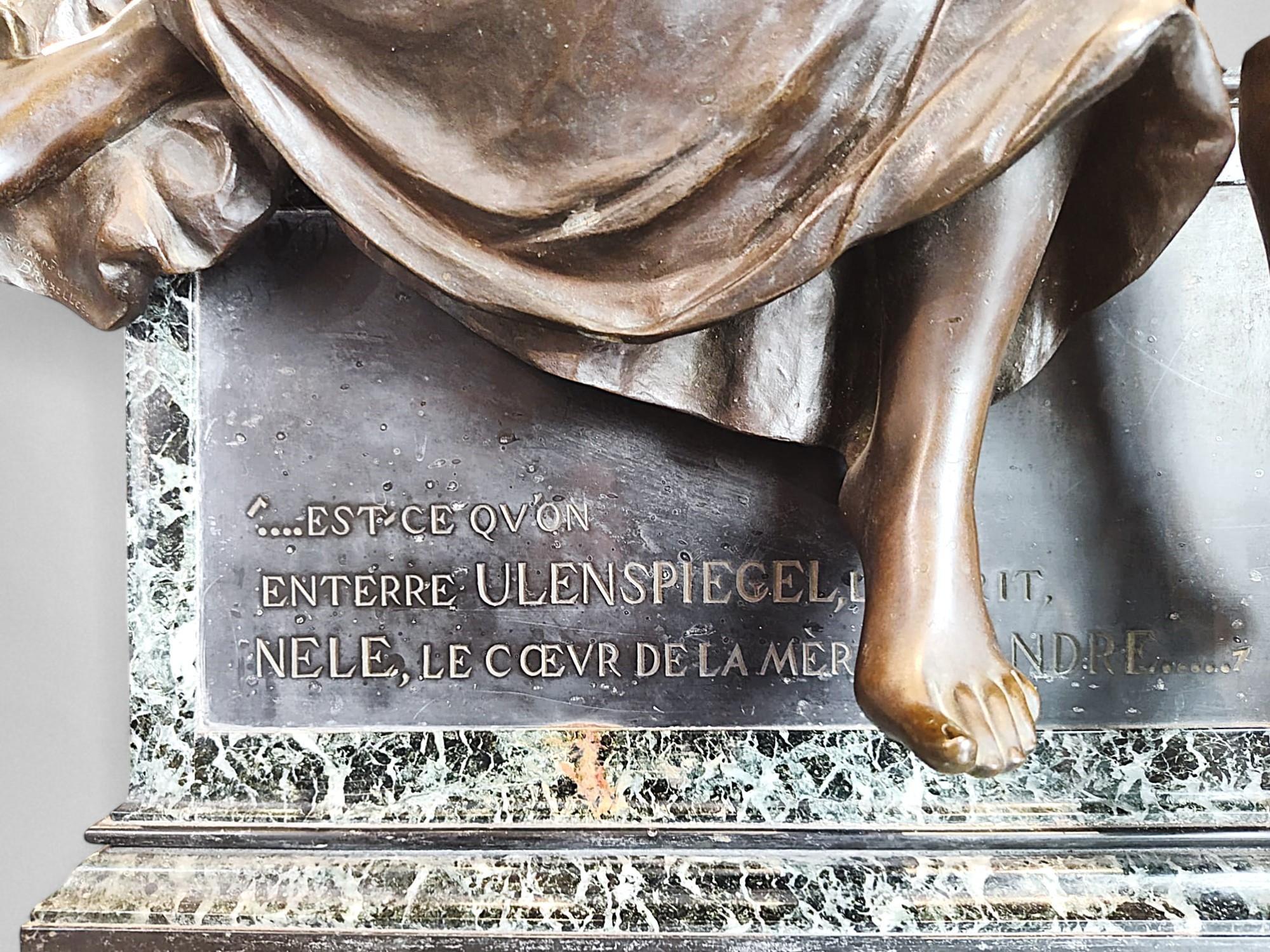 The Ulenspiegel et Nele - Réduction du monument à Charles De Coster - Art nouveau Sculpture par Charles Samuel