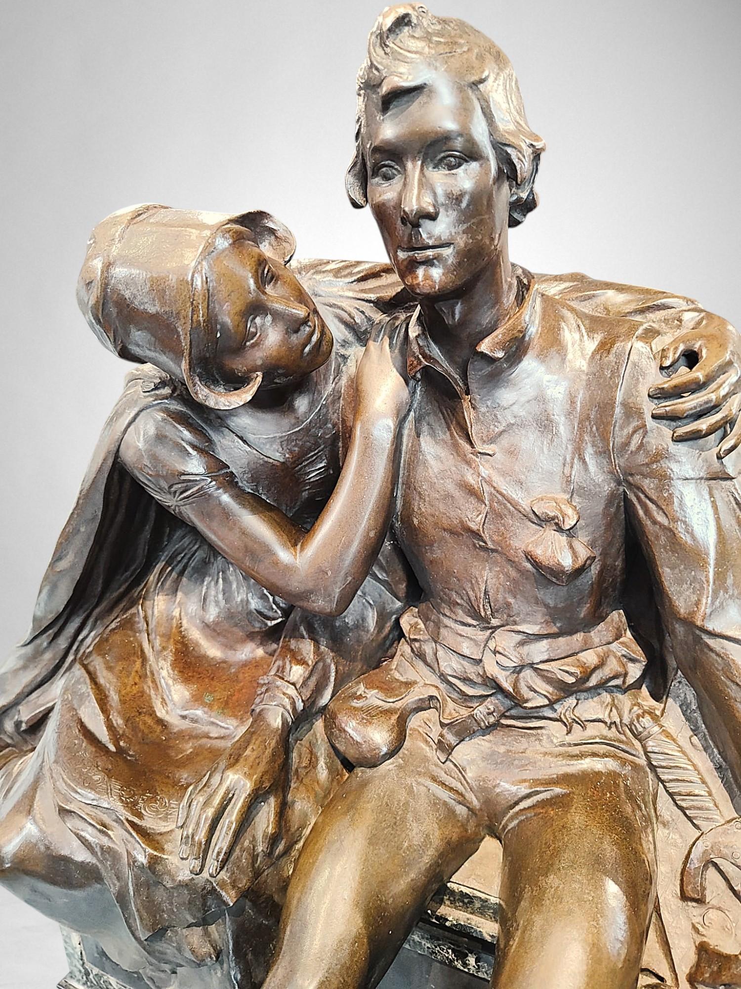 The Ulenspiegel et Nele - Réduction du monument à Charles De Coster - Or Figurative Sculpture par Charles Samuel