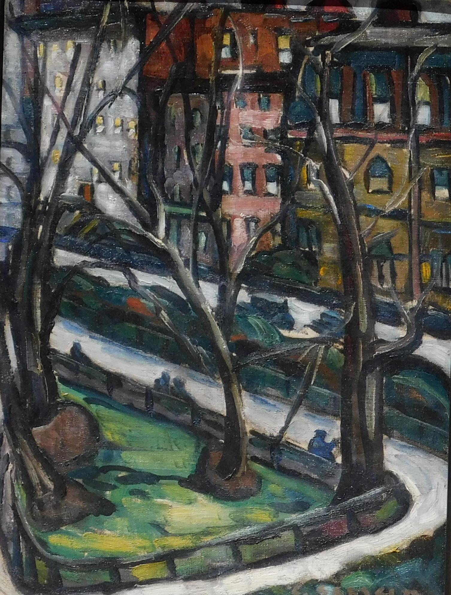Charles Schlein New York Subject Oil on Board For Sale 2