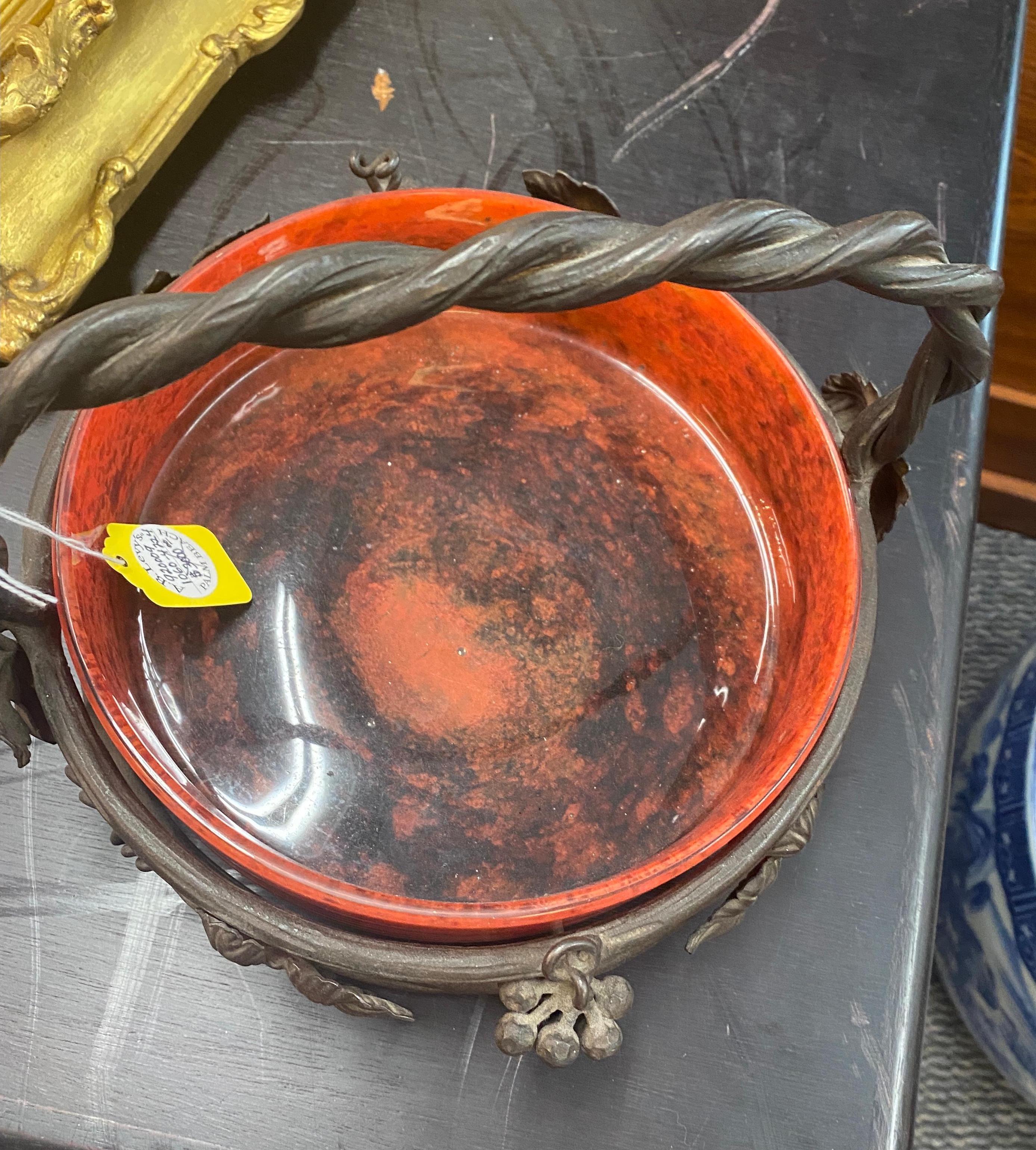 Early 20th Century Charles Schneider a Fine Art Deco Schneider Glass and Wrought Iron Bowl For Sale