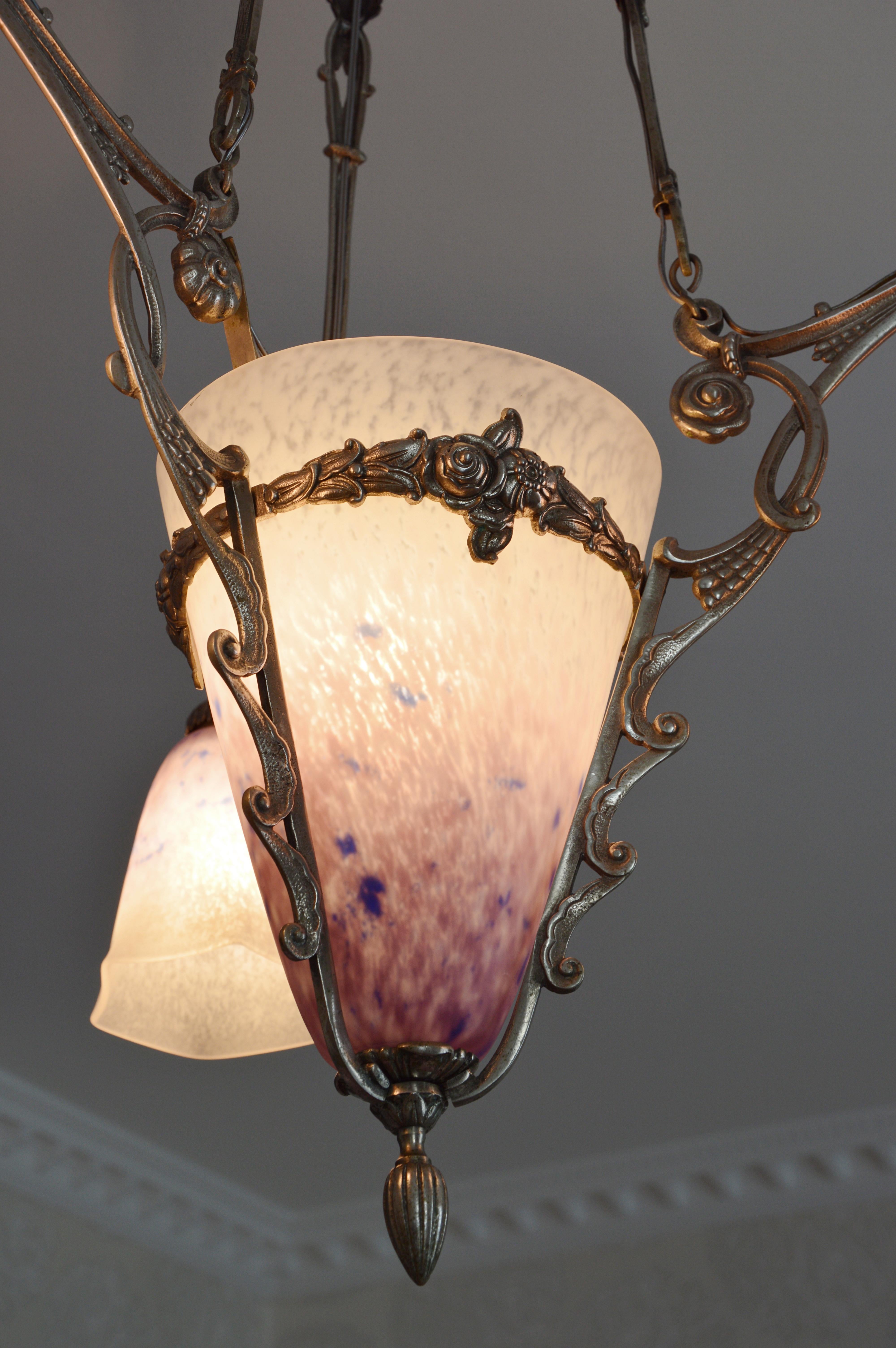 Early 20th Century Charles Schneider and Charles Ranc French Art Deco Chandelier, 1924-1928