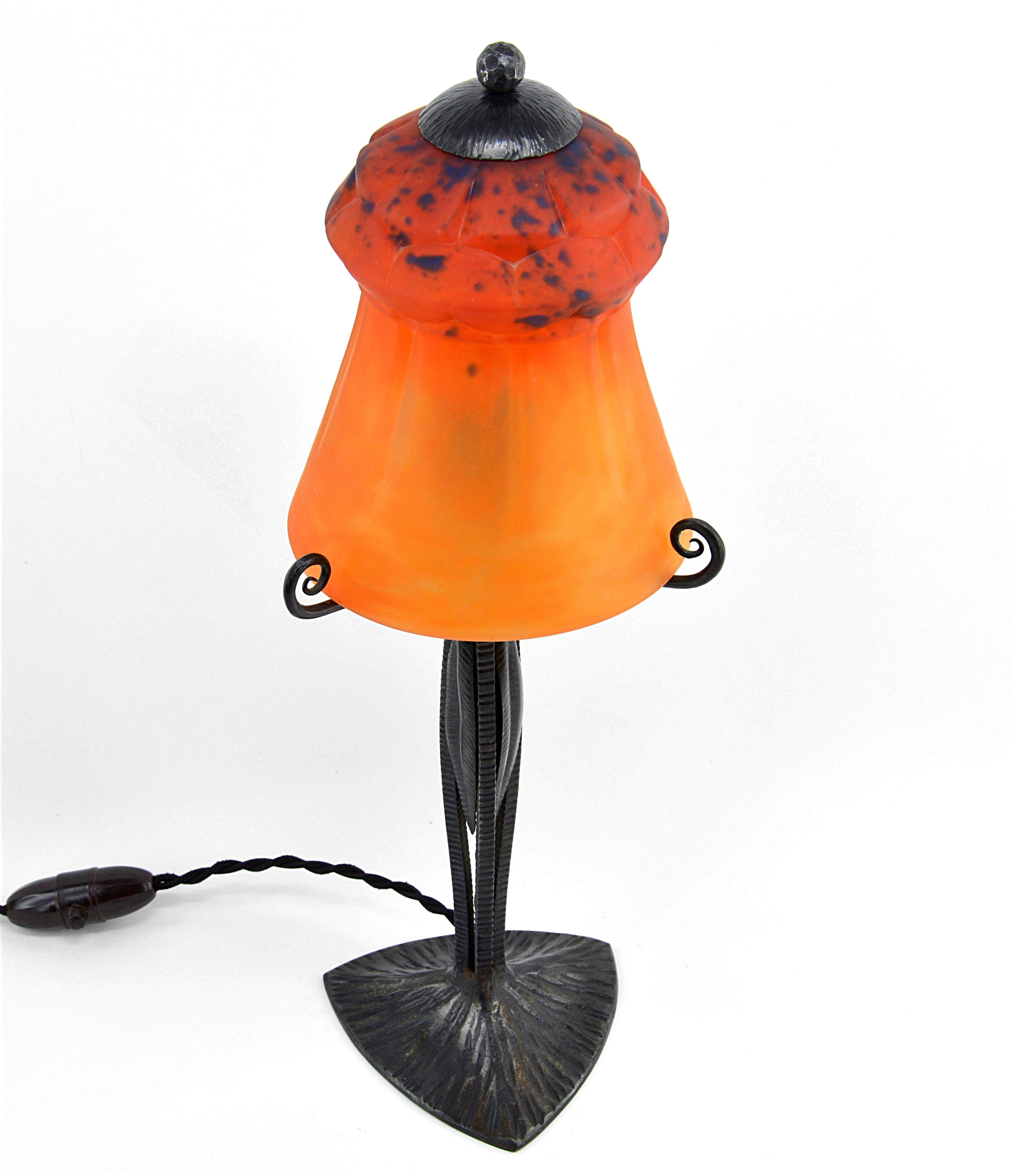 Verre Rare lampe de bureau Art déco française, Charles Schneider et Henri Fournet, 1925 en vente