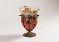Charles Schneider, jarrón Art Déco de cristal soplado y hierro forjado, Francia, hacia 1925