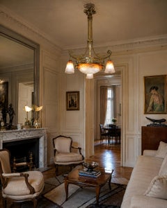 Lustre Art déco de Charles Schneider, bronze et verre, France, années 1920