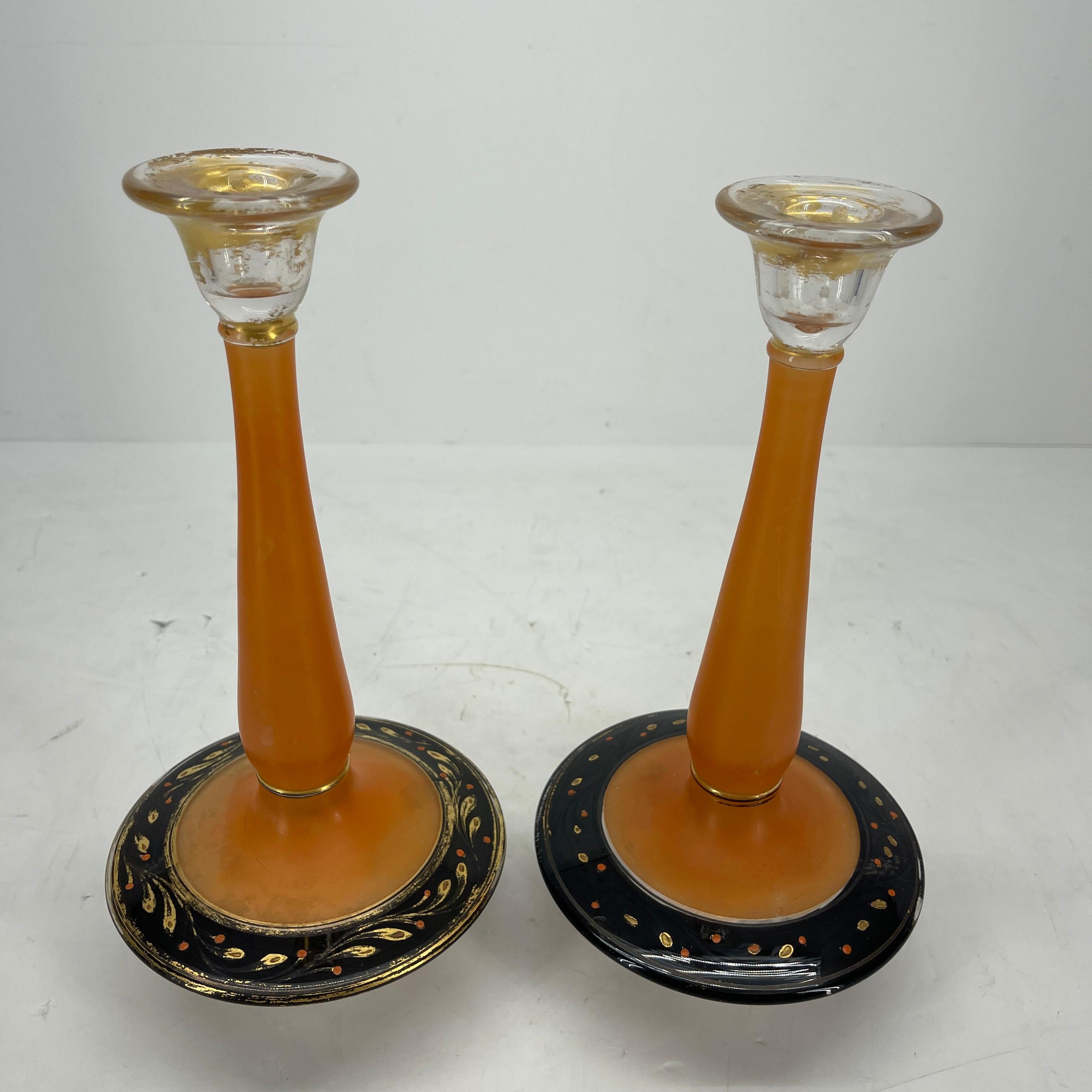 art deco glass candle holders