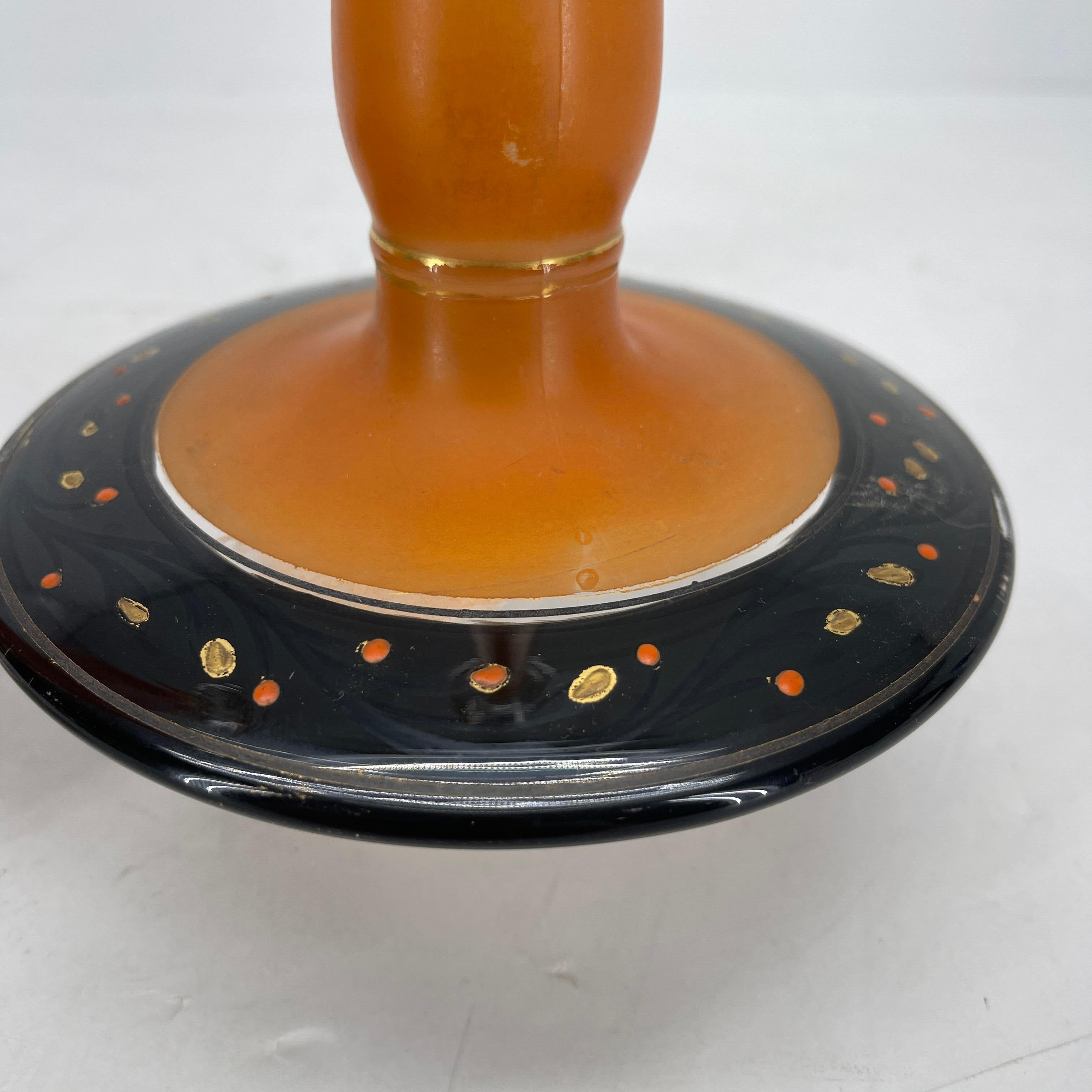 Charles Schneider Art Deco Pressed Orange Glass Candlesticks In Good Condition In Haddonfield, NJ