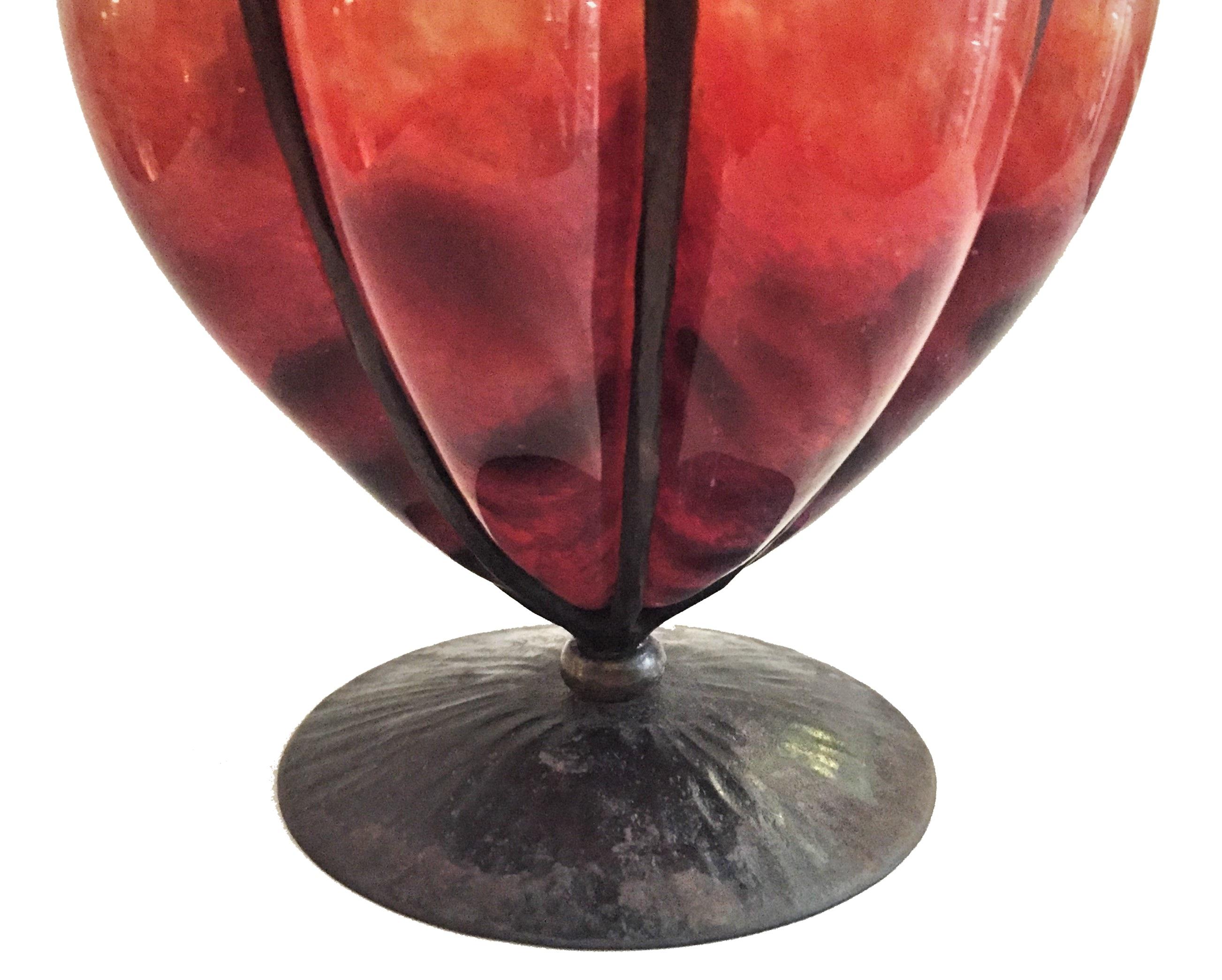 Charles Schneider, French Art Deco Bubbled Glass & Forged Iron Vase, circa 1918 In Good Condition In New York, NY