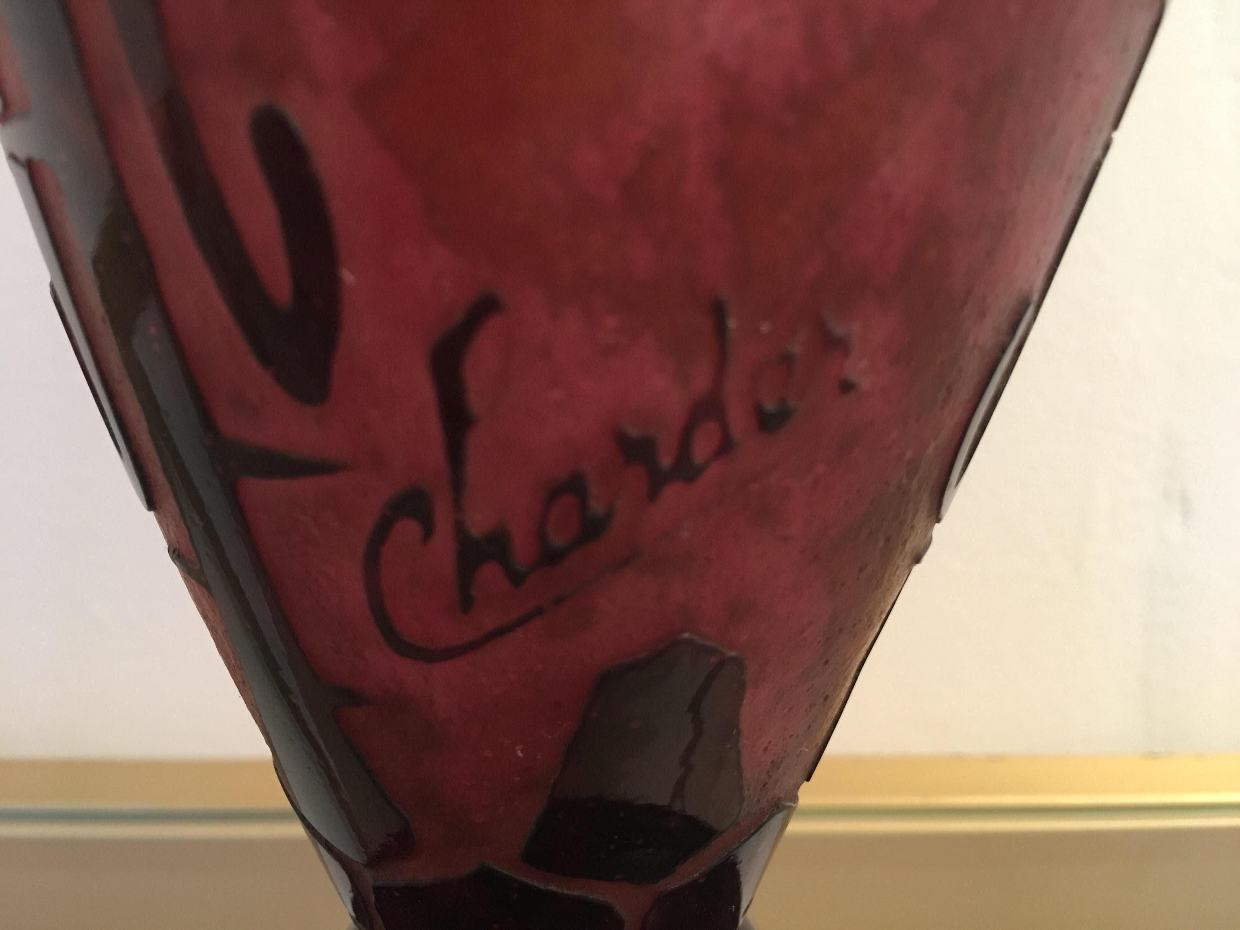 Charles Schneider French Art Deco Glass Vase, Le Verre Francais Charder Signed For Sale 4