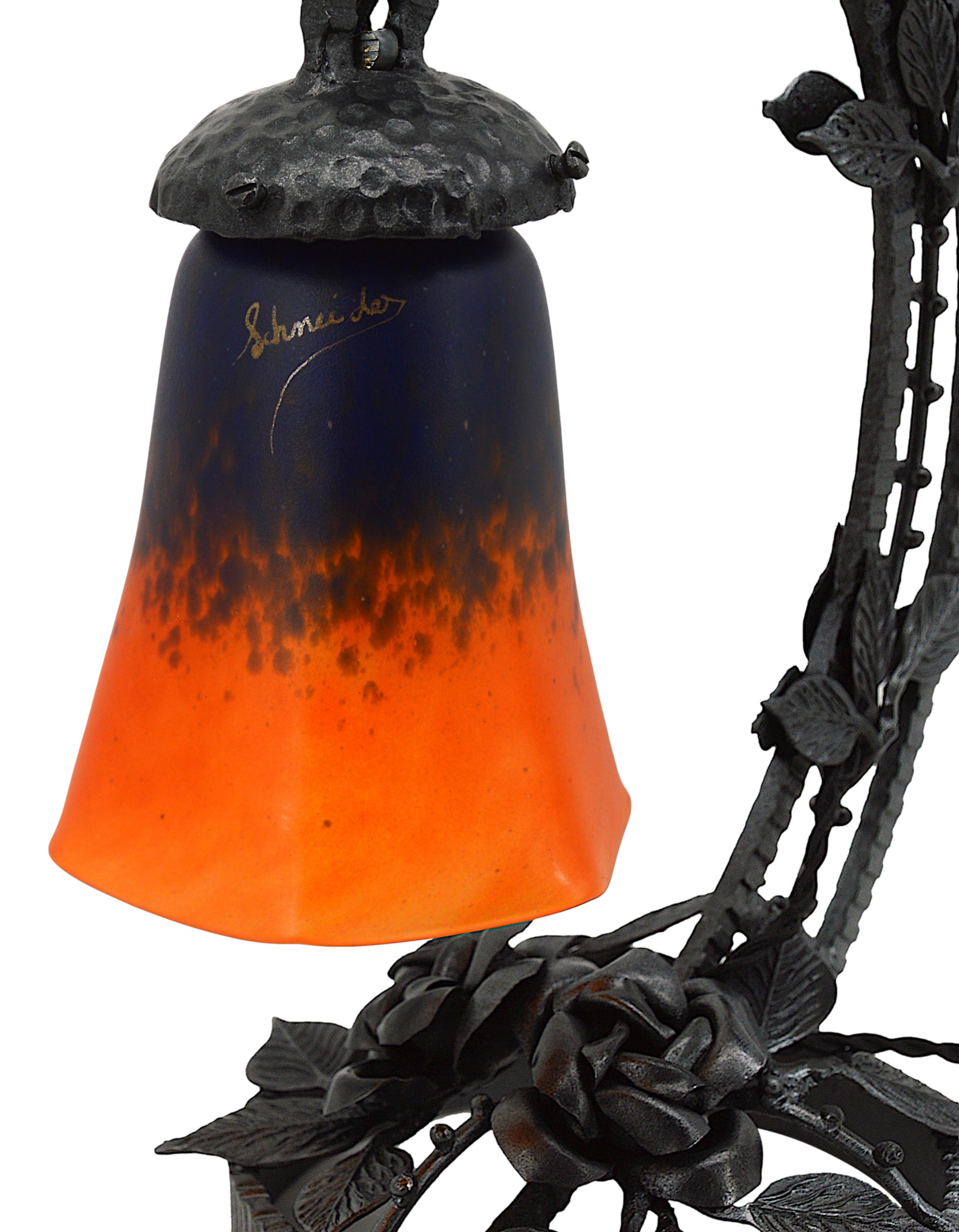 Glass Charles Schneider, French Art Deco Lamp, 1920s For Sale