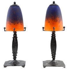 Antique Charles Schneider French Art Deco Pair of Table Lamps, 1924-1928