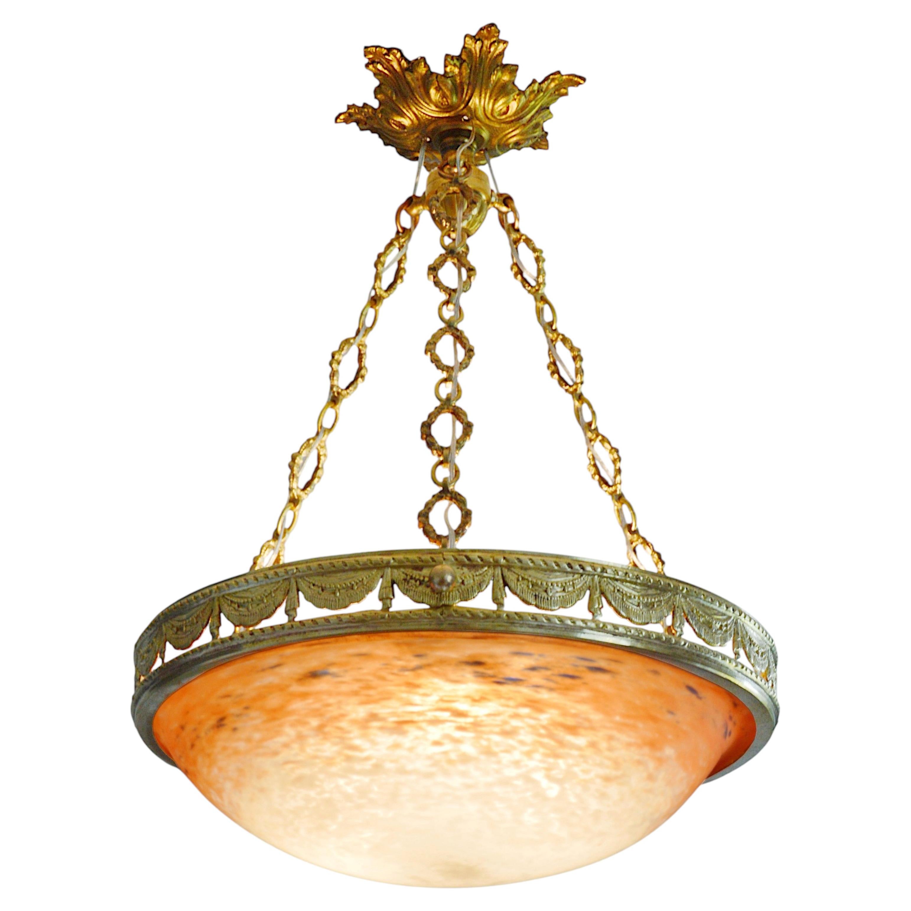 Charles Schneider French Art Deco Pendant Chandelier, 1920