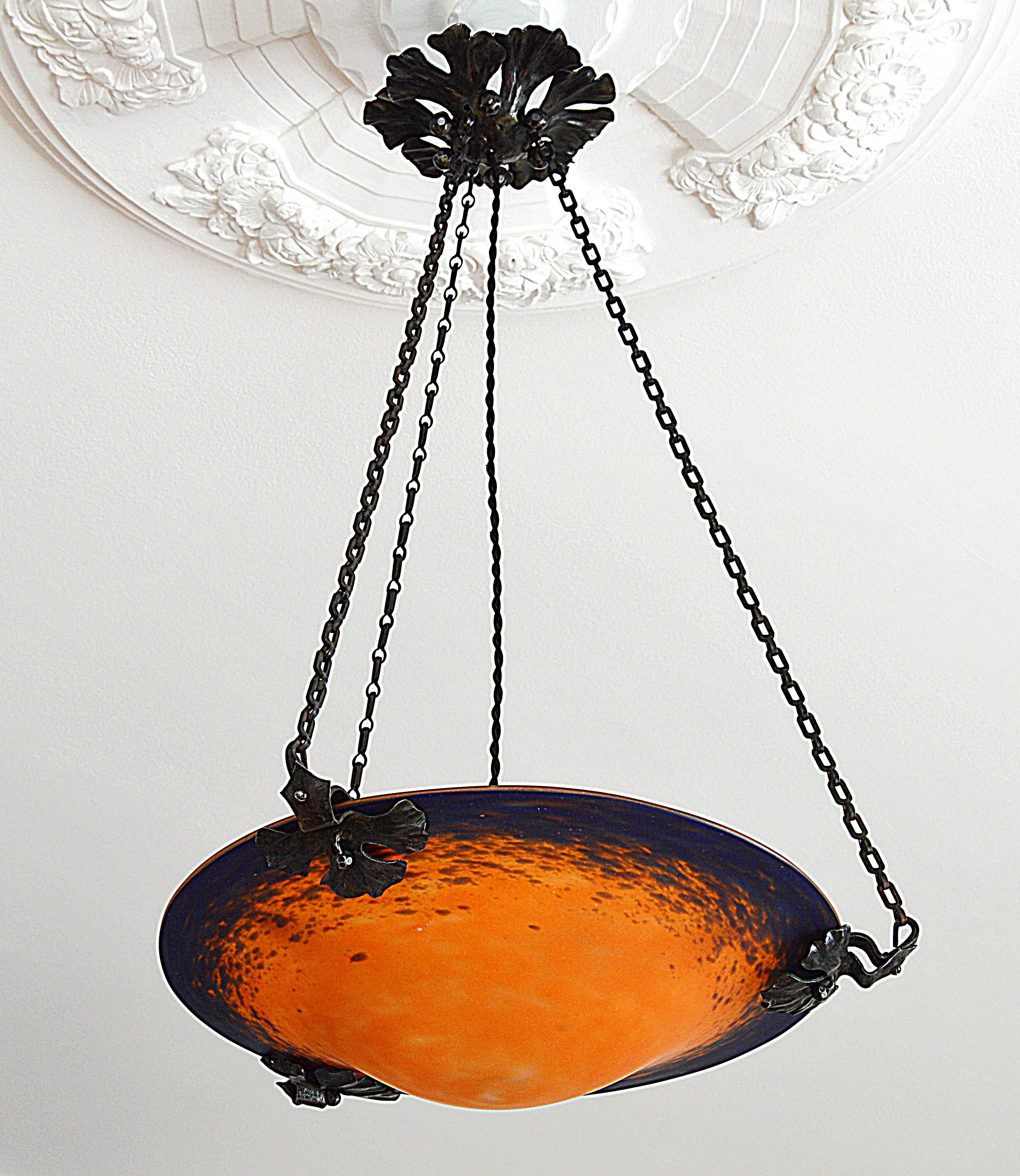 Charles Schneider French Art Deco Pendant Chandelier, Early 1920s In Excellent Condition In Saint-Amans-des-Cots, FR