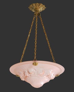 Charles Schneider, lustre à suspension Art déco français en rose, années 1920