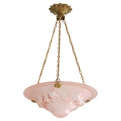 Charles Schneider, French Art Deco Pink Rose Pendant Chandelier, 1920s