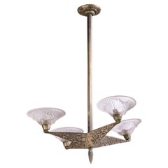 Charles Schneider French Art Deco Polished Nickel Chandelier