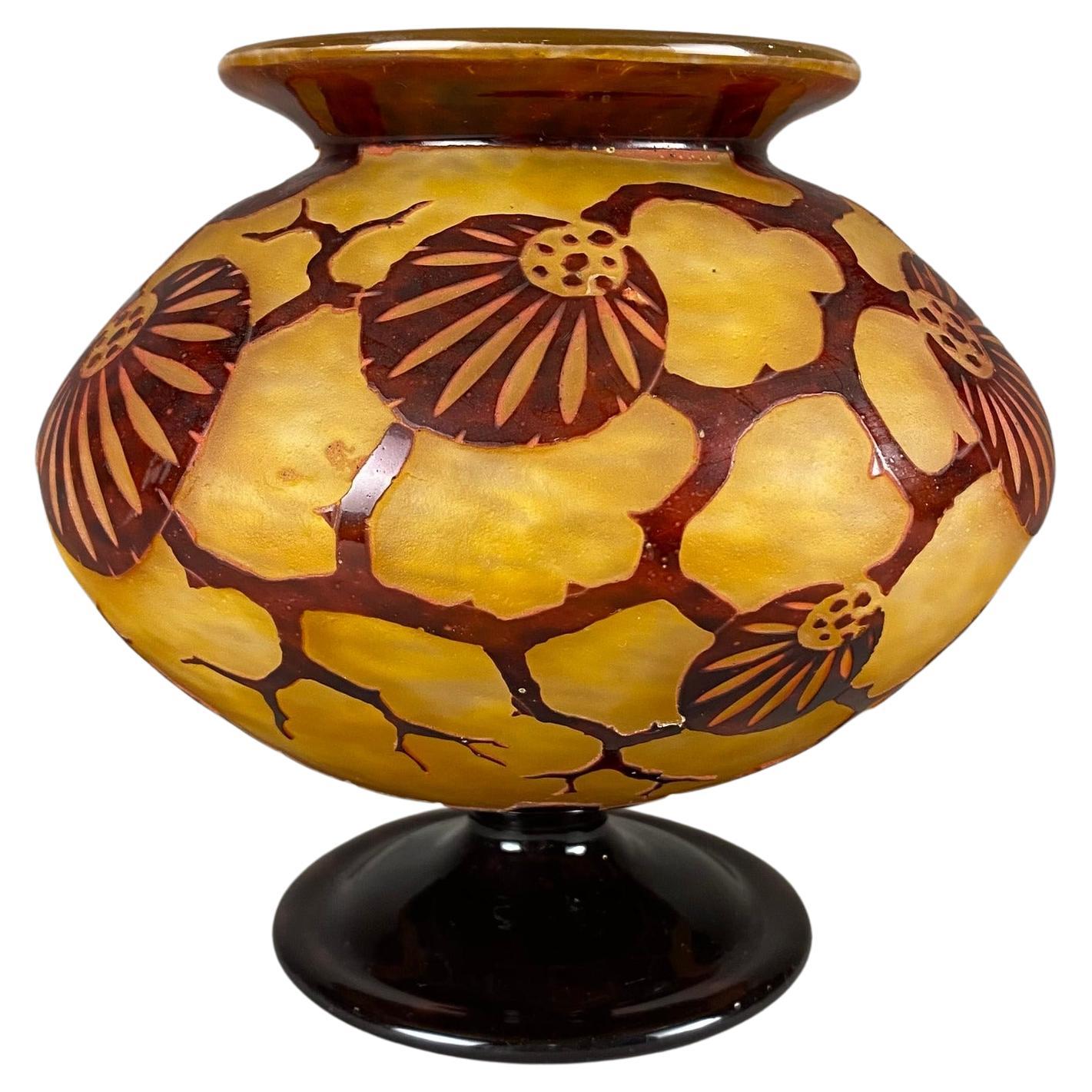 Charles Schneider La Verre de France Art Nouveau Epinettes Cameo Glass Vase For Sale