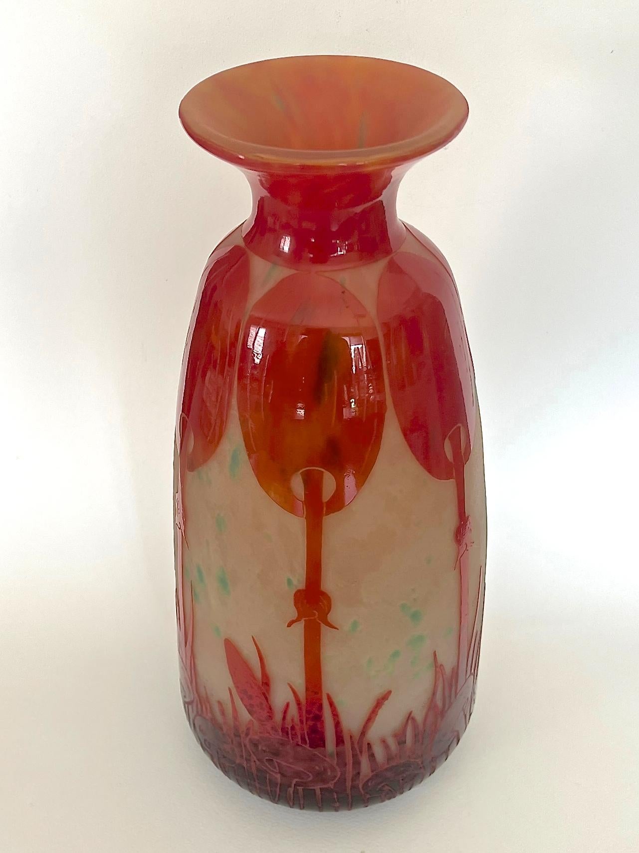 French Charles Schneider / Le Verre Français - 'Coprins' Art Déco Cameo Glass Vase For Sale