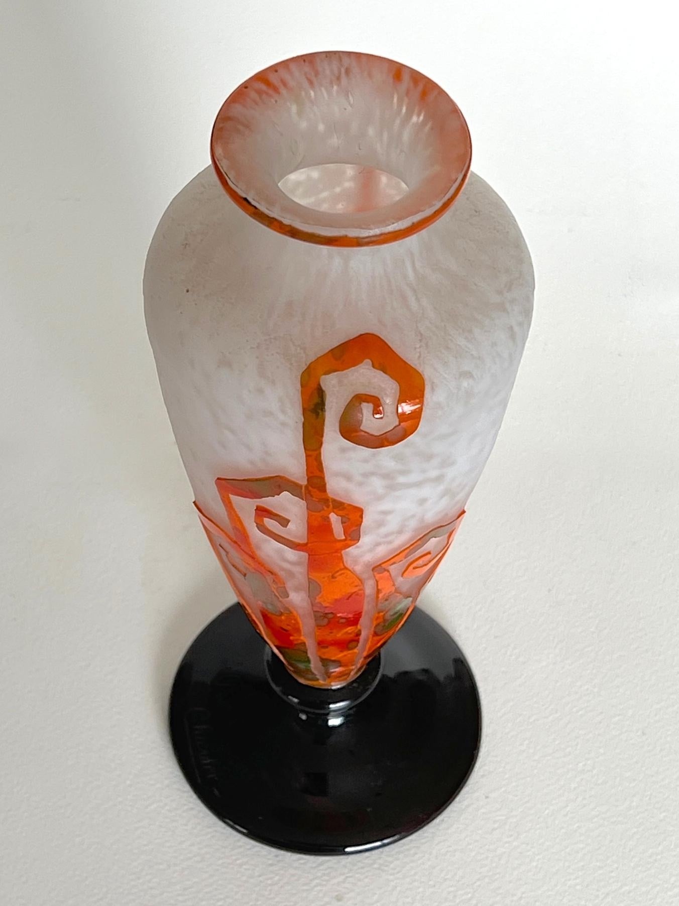 Etched Charles Schneider / Le Verre Français - 'Fougères'  Art Déco Cameo Glass Vase For Sale