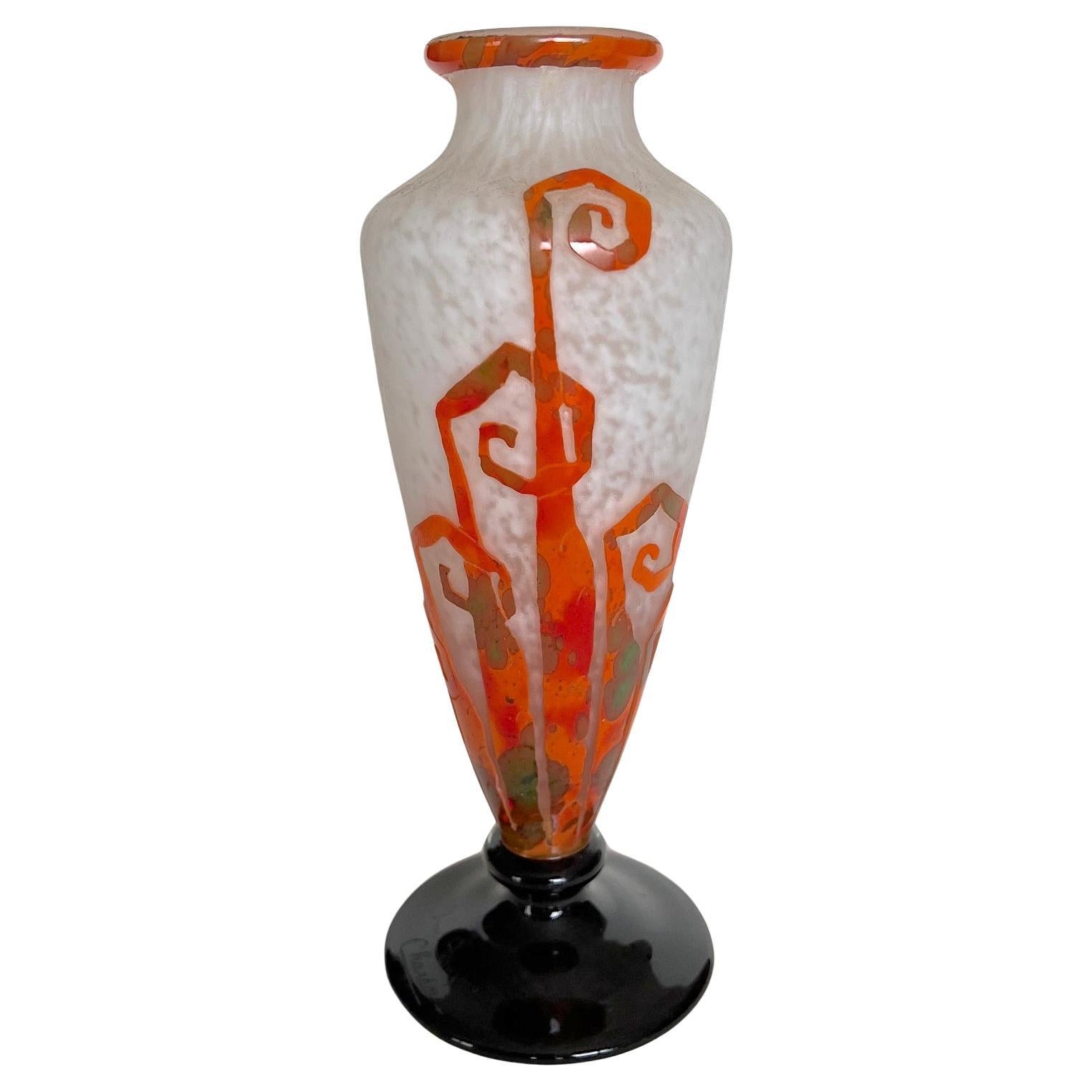Charles Schneider / Le Verre Français - 'Fougères'  Art Déco Cameo Glass Vase For Sale
