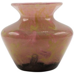Charles Schneider Pink Art Glass Squat Vase