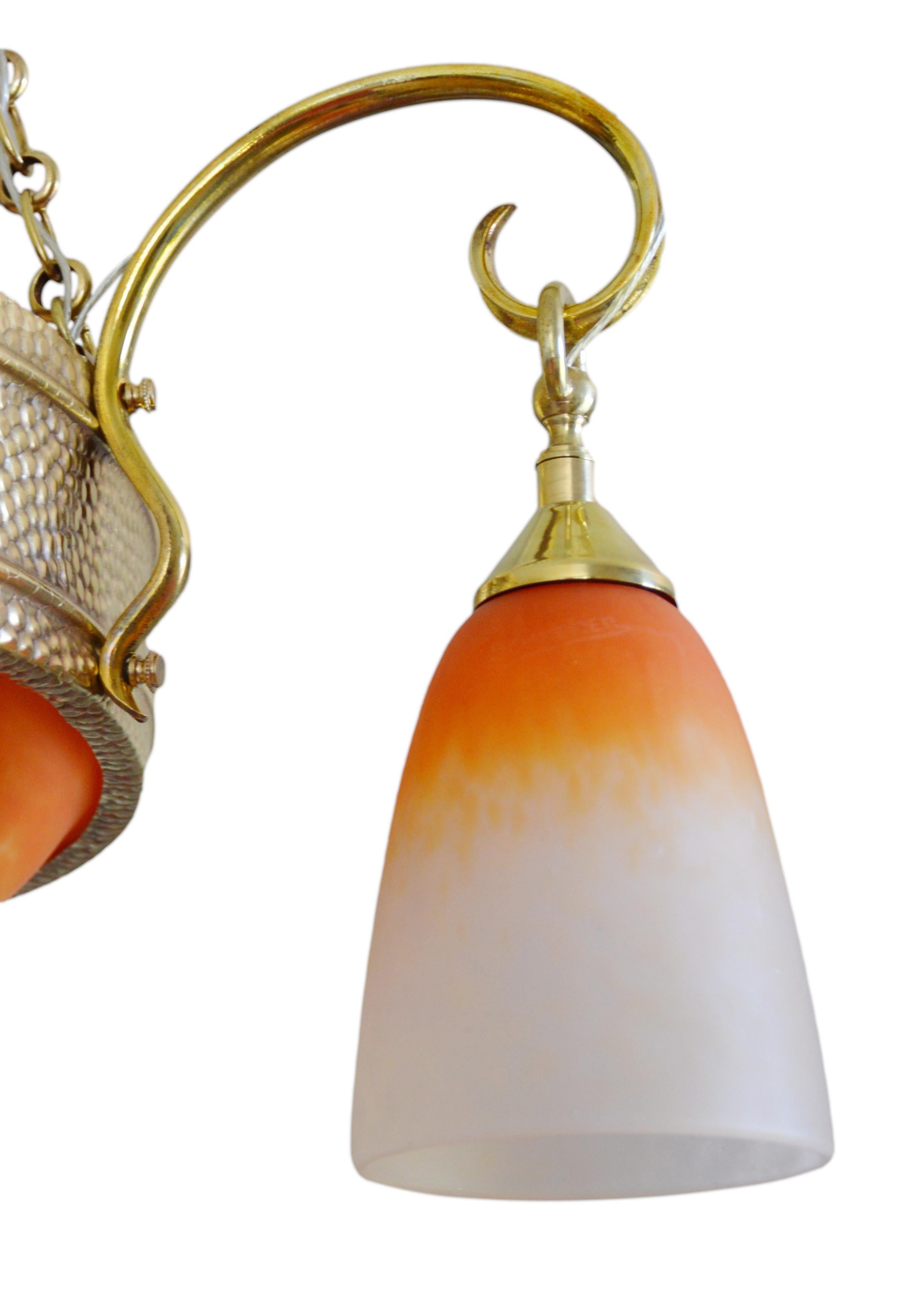 Brass Charles Schneider Rare Art Deco Chandelier, 1920 For Sale