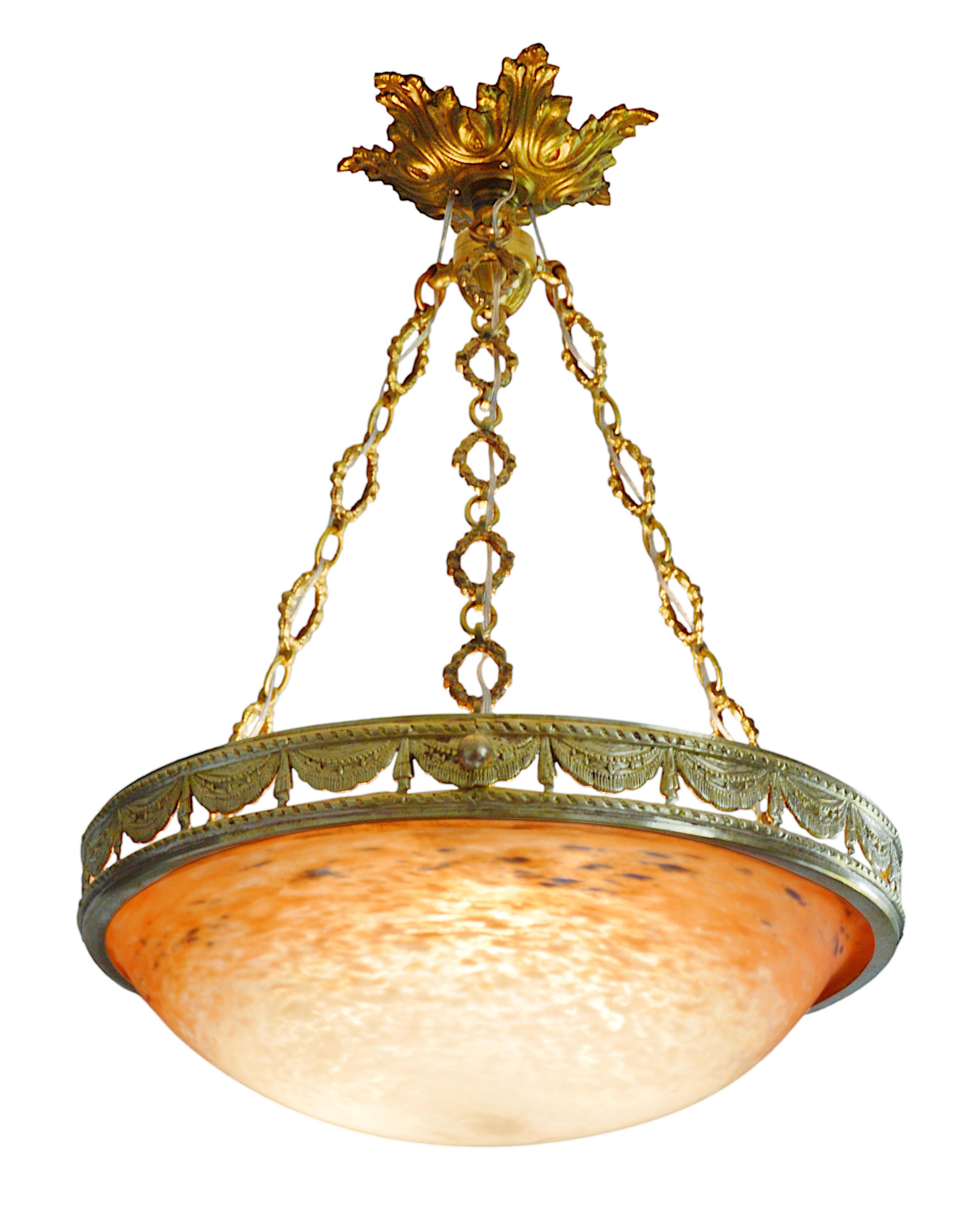 French Charles Schneider Rare Art Deco Pendant Chandelier, 1920 For Sale