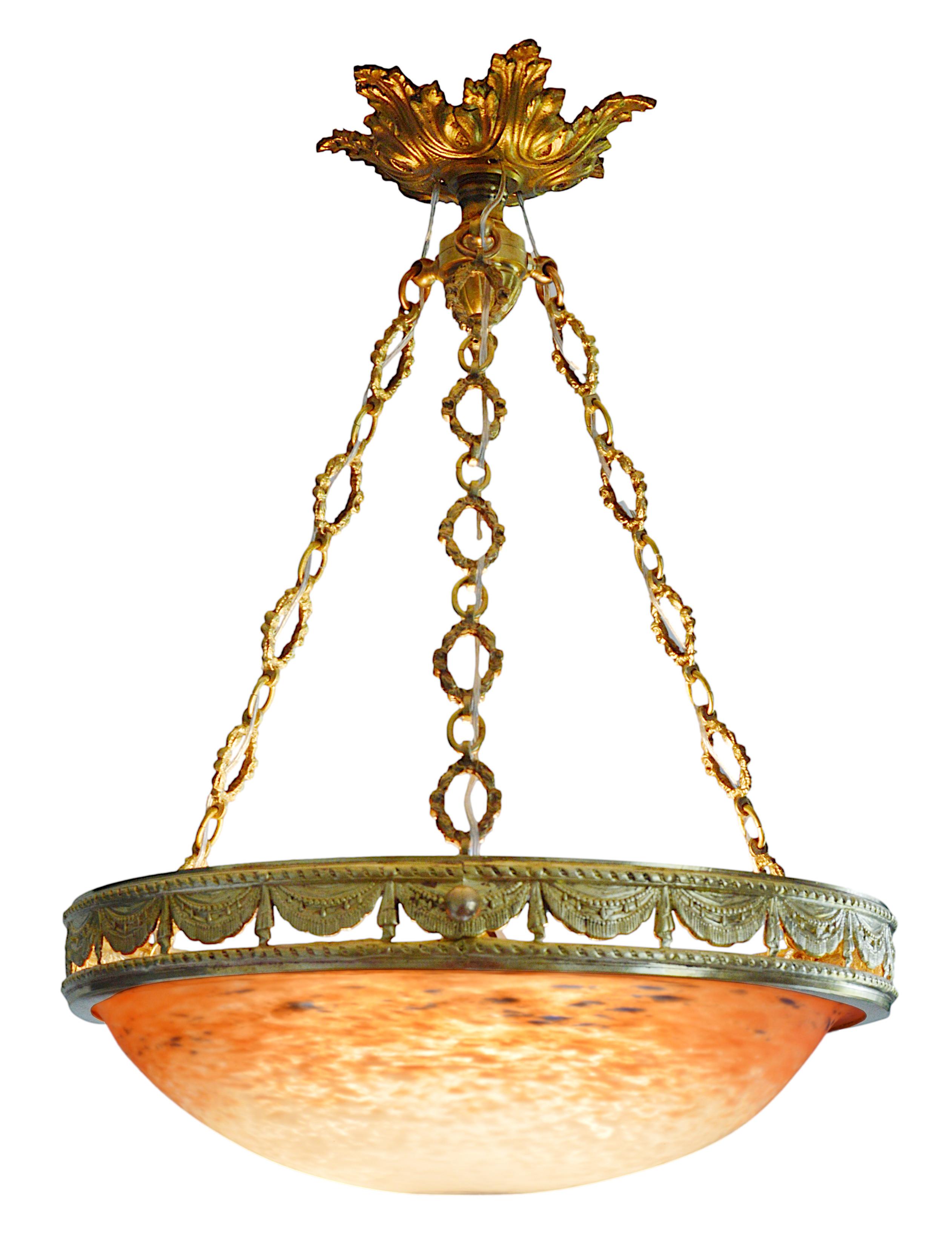 Early 20th Century Charles Schneider Rare Art Deco Pendant Chandelier, 1920 For Sale