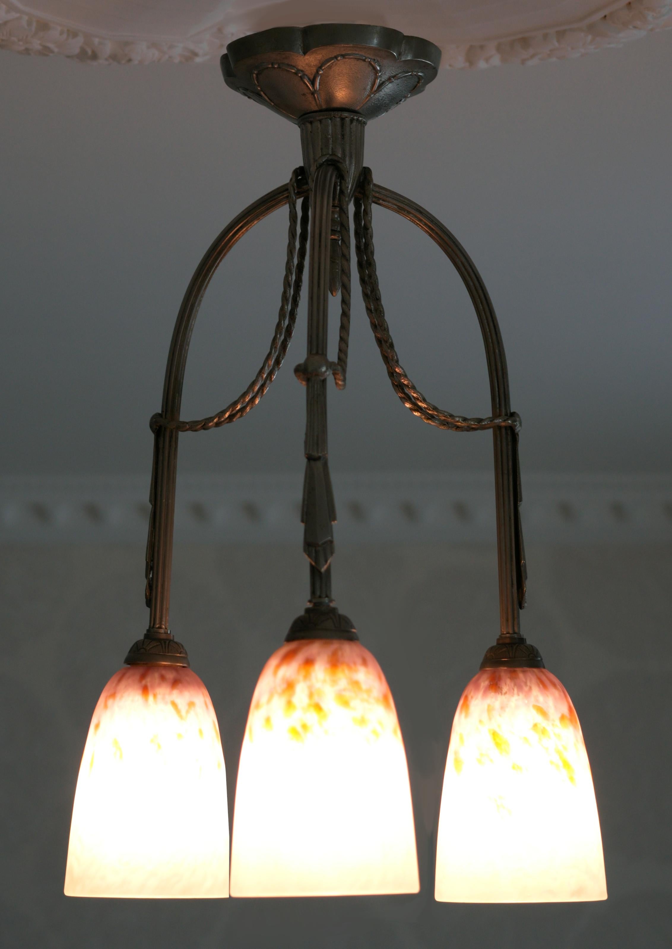 Argentato Charles Schneider Raro lampadario Art Deco, 1920 in vendita