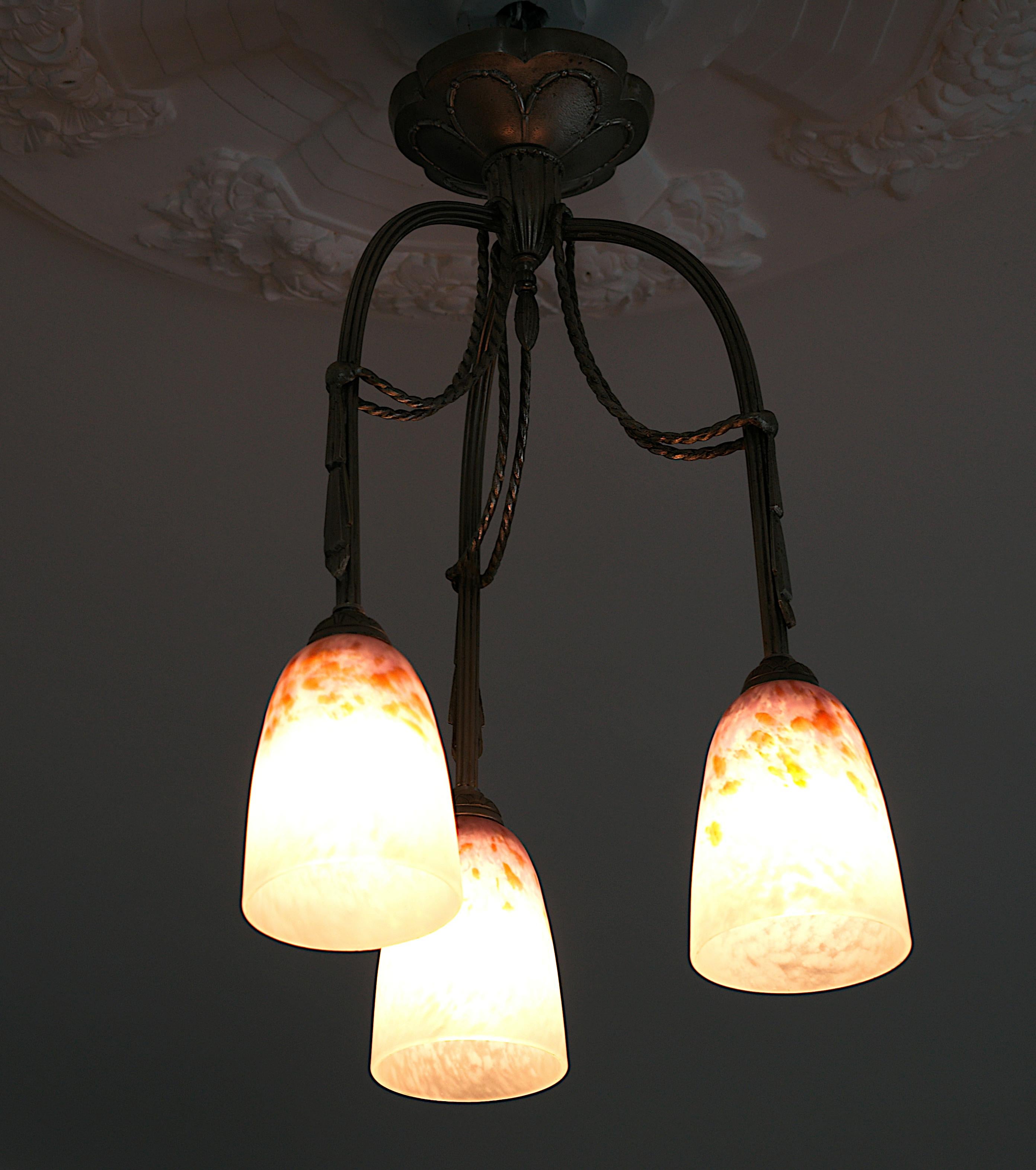 Bronzo Charles Schneider Raro lampadario Art Deco, 1920 in vendita