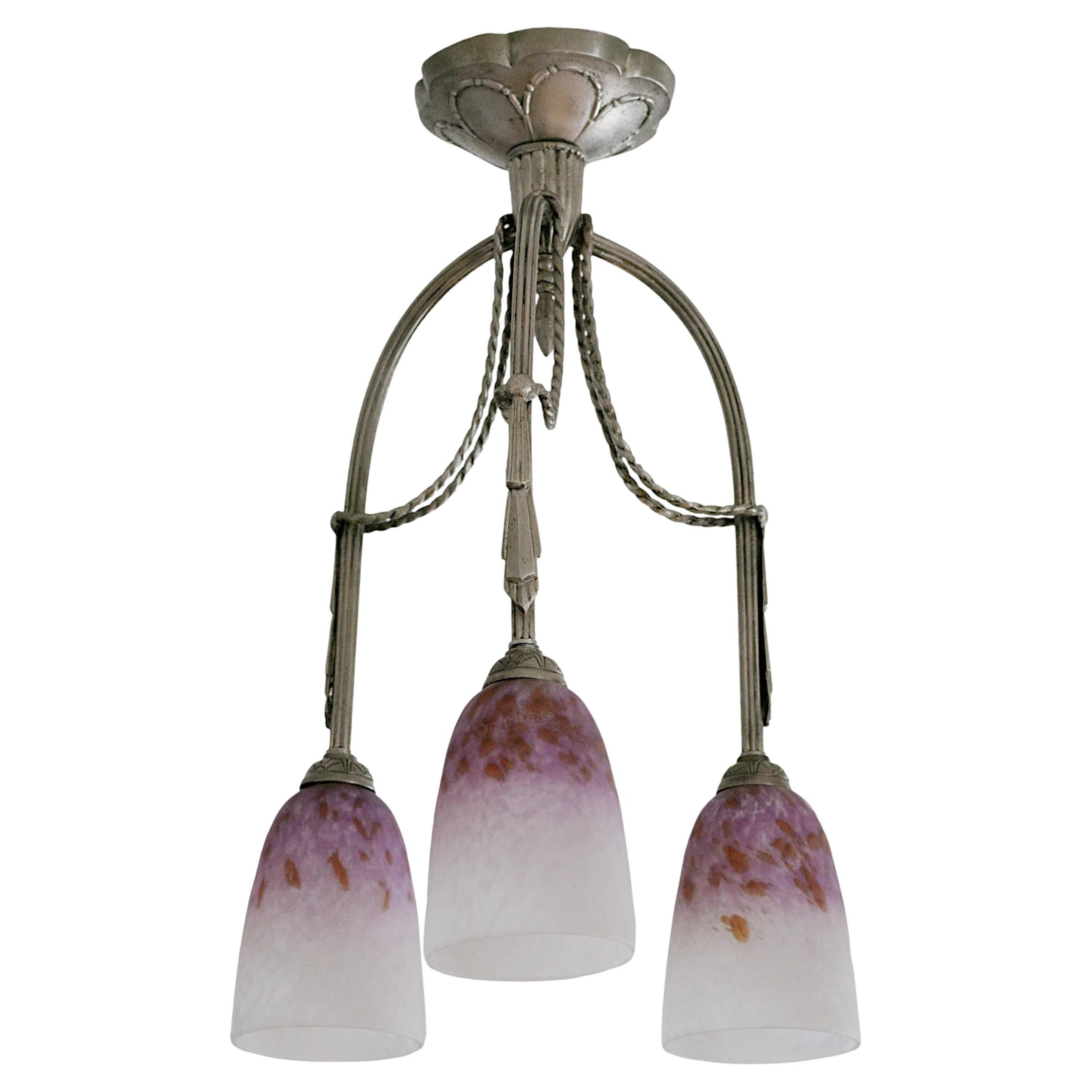 Charles Schneider Rare Pretty Art Deco Chandelier, 1920