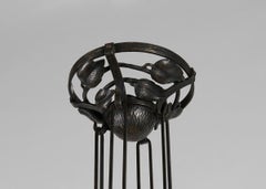 Charles Schneider, Round Iron Chandelier with Roses, France, circa 1920