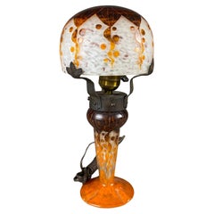 Used Charles Schneider Verre de France Art Nouveau Rubaniers Cameo Glass Table Lamp