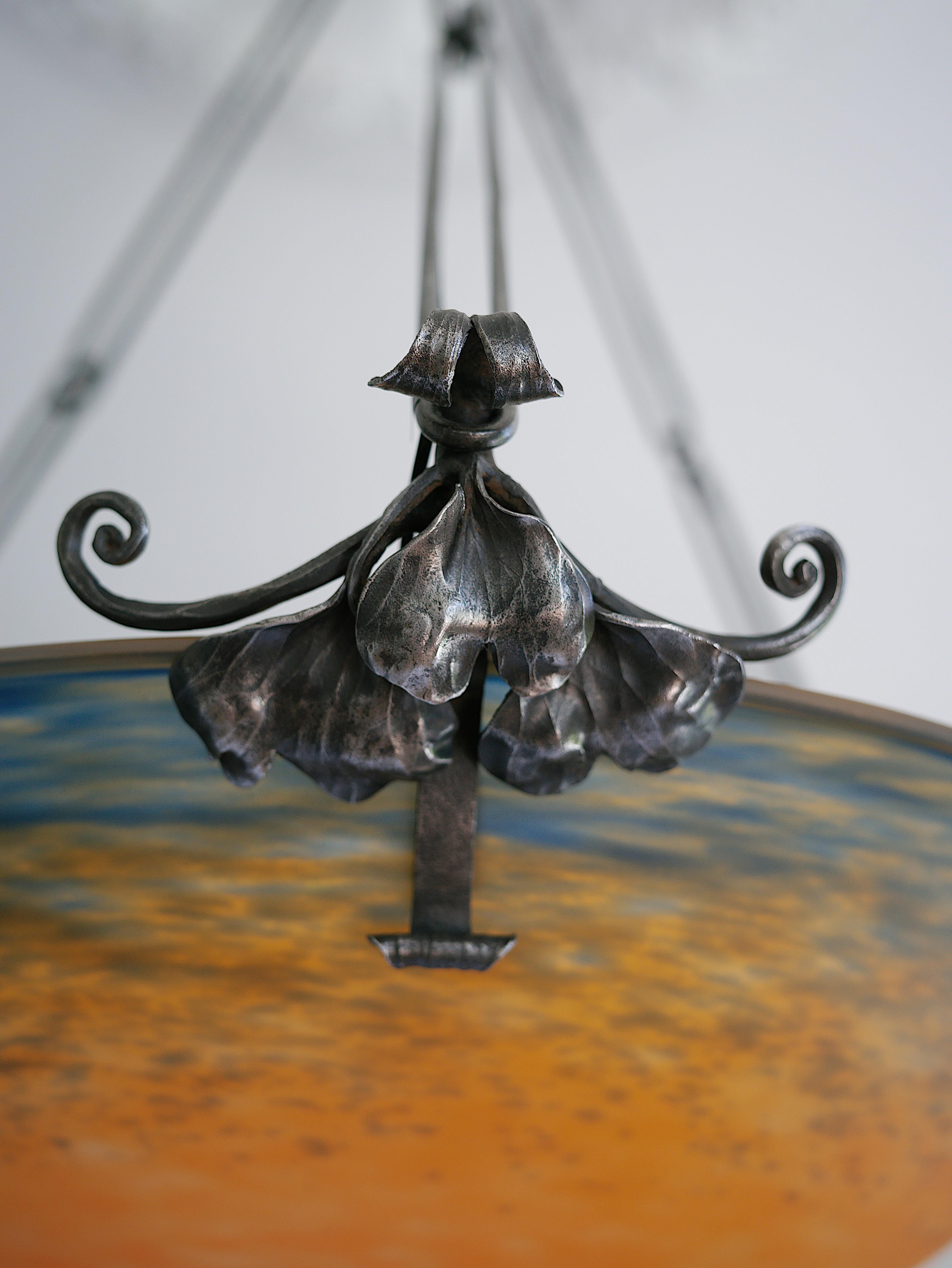 Charles Schneider, Wide French Art Deco Pendant Chandelier, 1910s For Sale 7