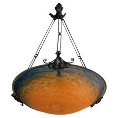 Charles Schneider, Wide French Art Deco Pendant Chandelier, 1910s