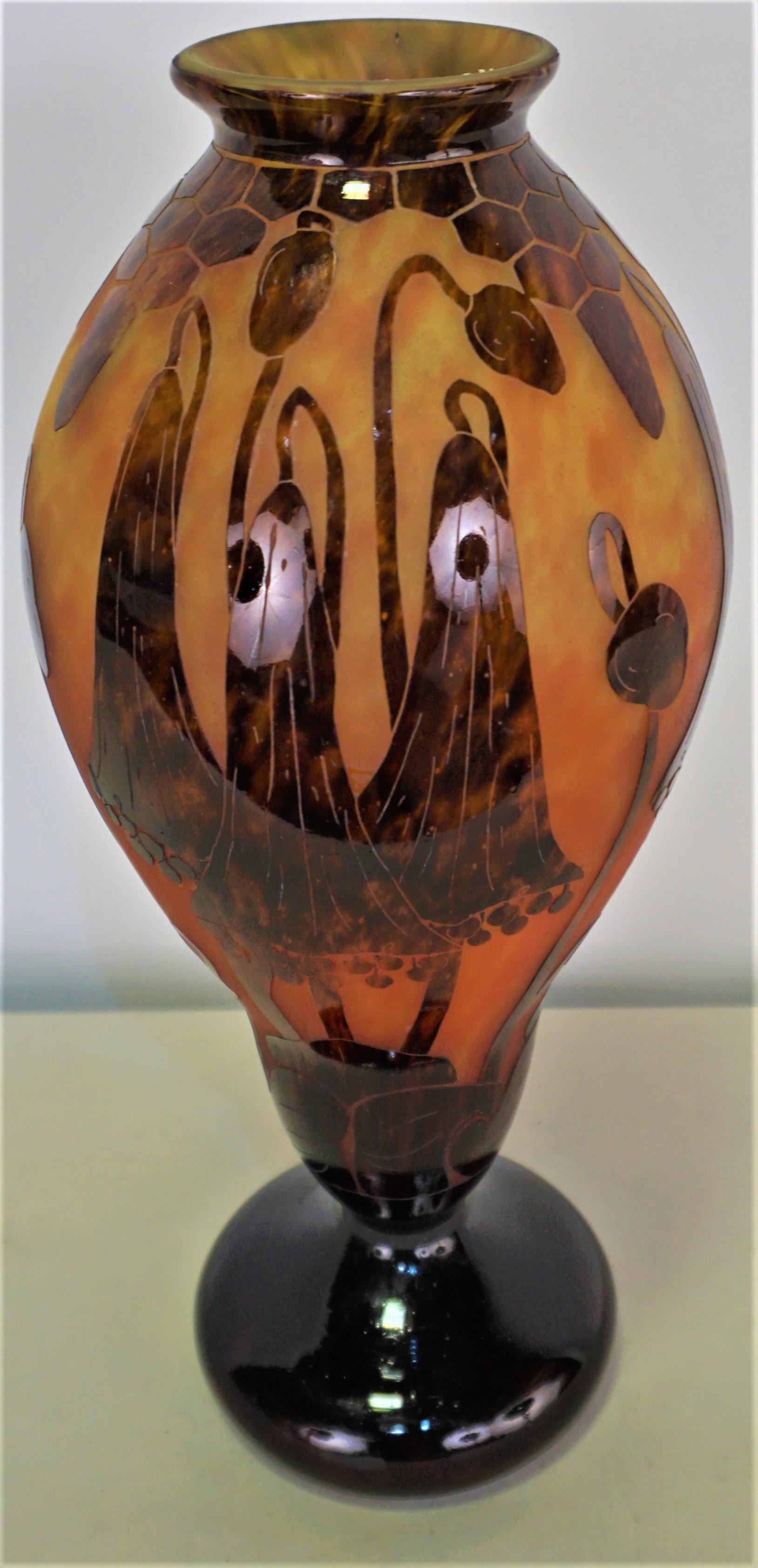Early 20th Century Charles Schneinder Art Glass Art Deco Vase