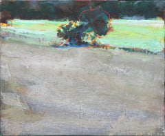 "Field Near Ingram" Green, Blue, Red, and Gray Abstract Landscape Painting